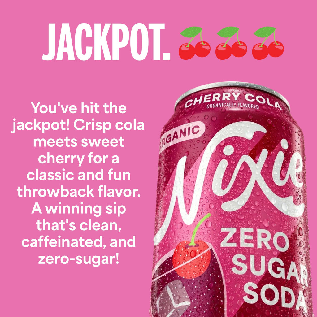 Nixie Organic Zero Sugar Soda, NEW Cherry Cola, Healthy Soda Pop, Non-GMO, 0 Sugar, 0 Calories, 40mg Caffeine, 12oz Cans (12 Pack)