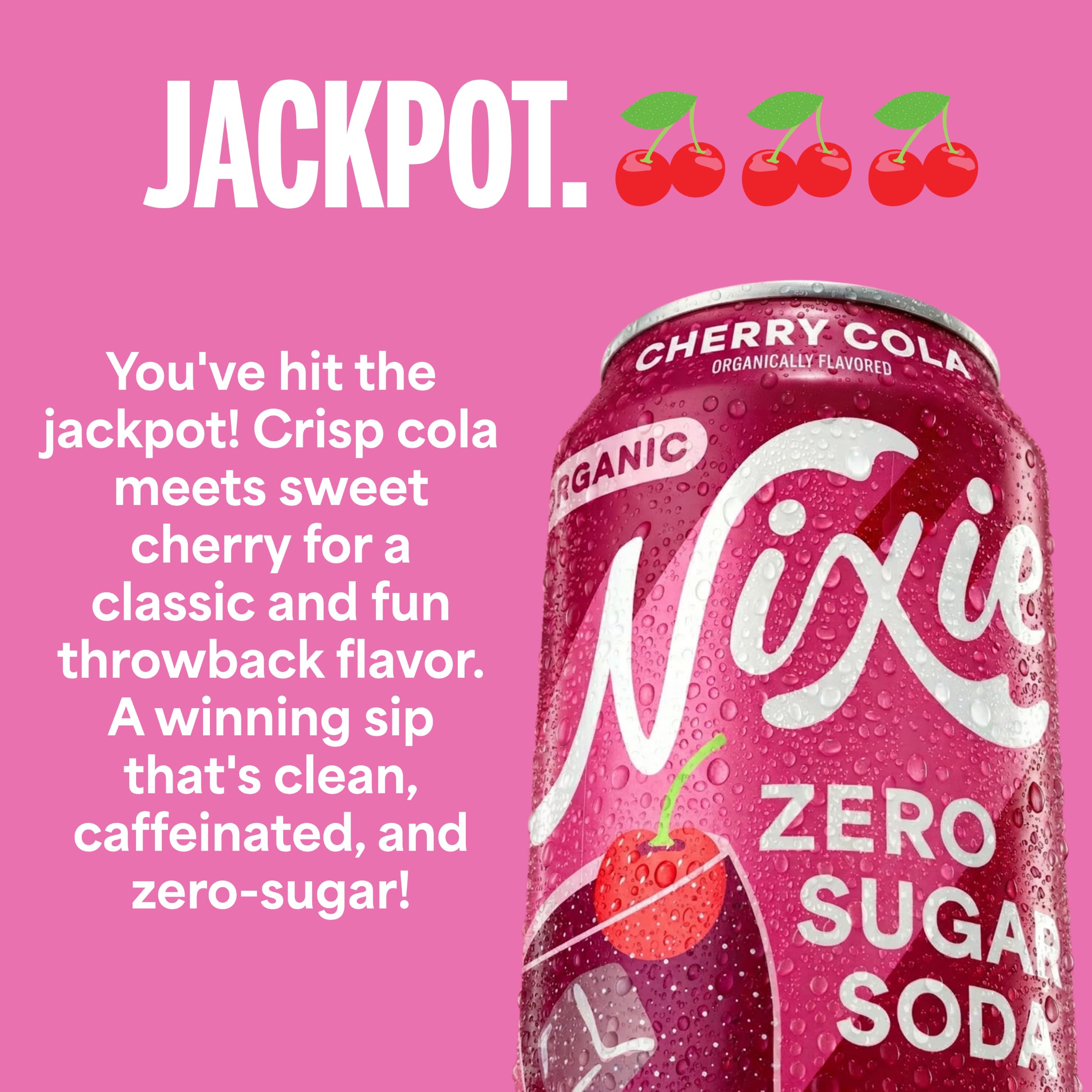 Nixie Organic Zero Sugar Soda, NEW Cherry Cola, Healthy Soda Pop, Non-GMO, 0 Sugar, 0 Calories, 40mg Caffeine, 12oz Cans (12 Pack)