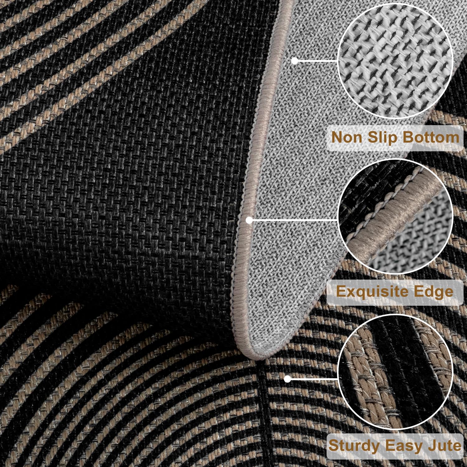 Rugalia Easy Jute Checkered Entryway Rug, 2x3 Black Modern Indoor Outdoor Doormat, Washable Non-Slip Neutral Small Kitchen Rug Farmhouse Diamond Throw Rugs for Entrance Bedroom Bathroom