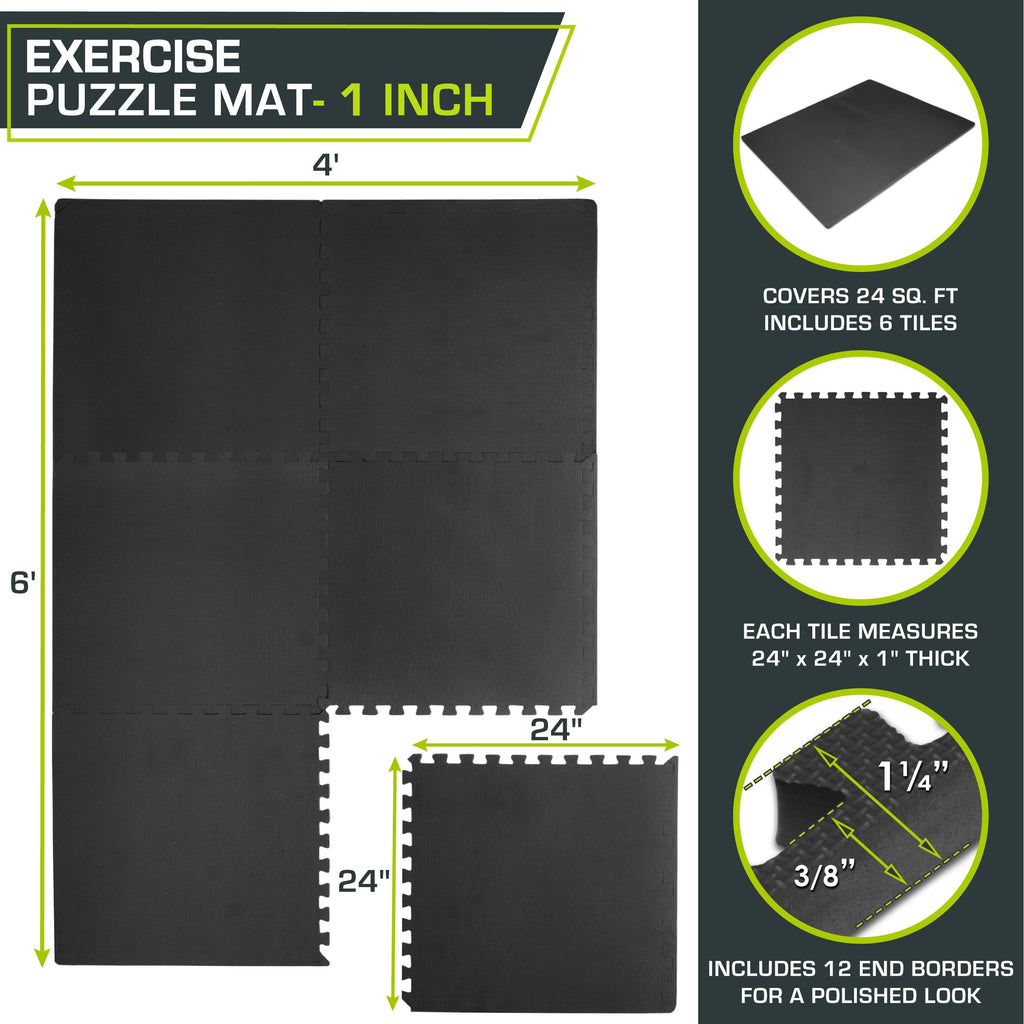 ProsourceFit Weaved Pattern Extra Thick Exercise Puzzle Mat 1-inch, EVA Foam Interlocking Tiles for Protective, Cushioned Flooring for Home and Gym Equipment; Black, 72 SQ FT, 18 Tiles