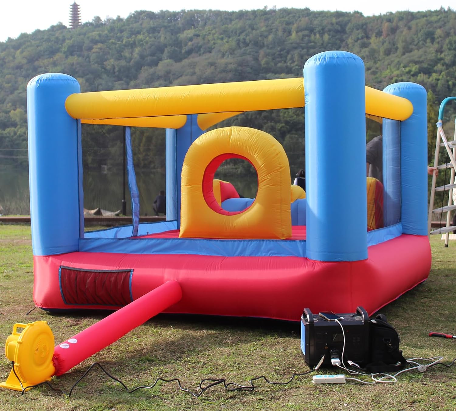 Whubefy Bounce House, Inflatable Bounce House for Kids 3-6 Big Kids 8-12, Indoor/Outdoor Double Slide Obstacle Bouncer with Blower, 12 x 9FT Jumping Castle with Center Hoop for Family Backyard