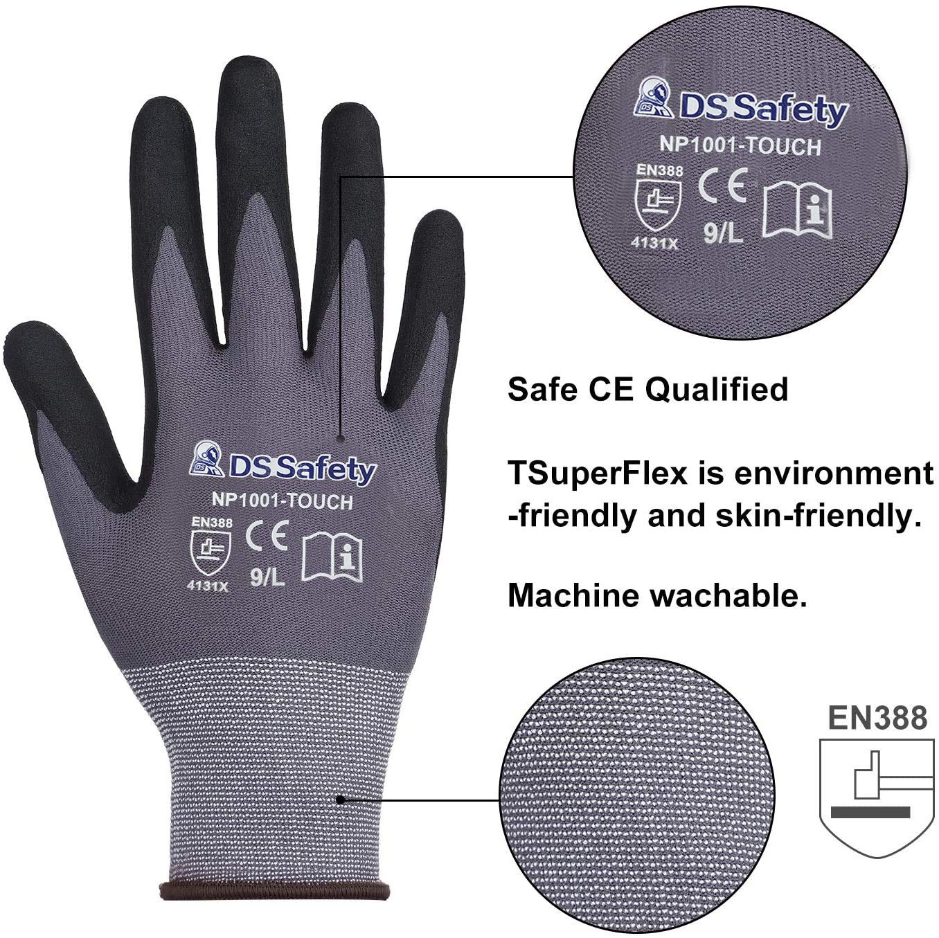NP1001 Safety Work Gloves Comfort Stretch Fit Power Grip Smart Touch Durable Foam Coated