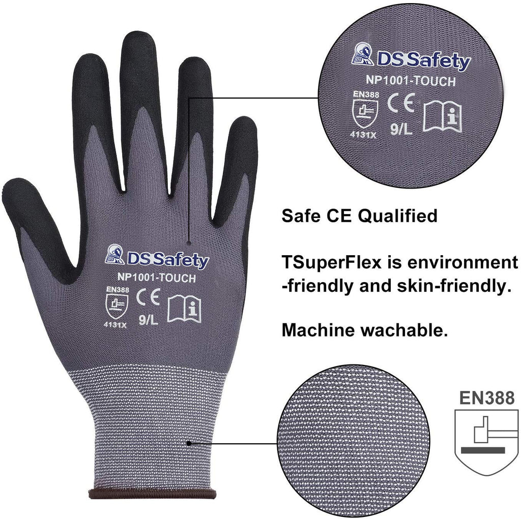 NP1001 Safety Work Gloves Comfort Stretch Fit Power Grip Smart Touch Durable Foam Coated