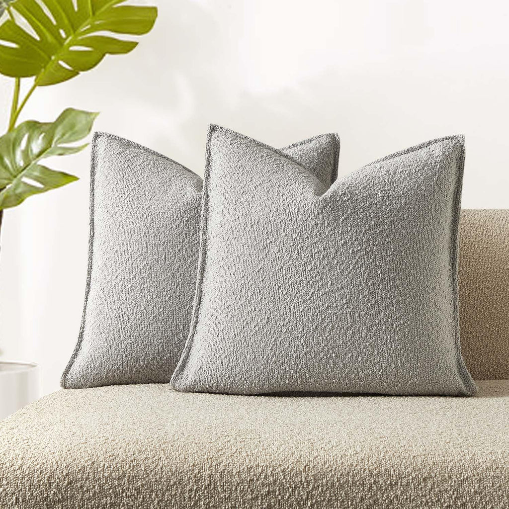JUSPURBET Pillow Covers Set of 2 Decorative Throw Pillow Covers Case for Couch Sofa Bed Soft Boucle Textured Cushion Covers with Hidden Zipper for Home Decor Living Room 16x16,Beige