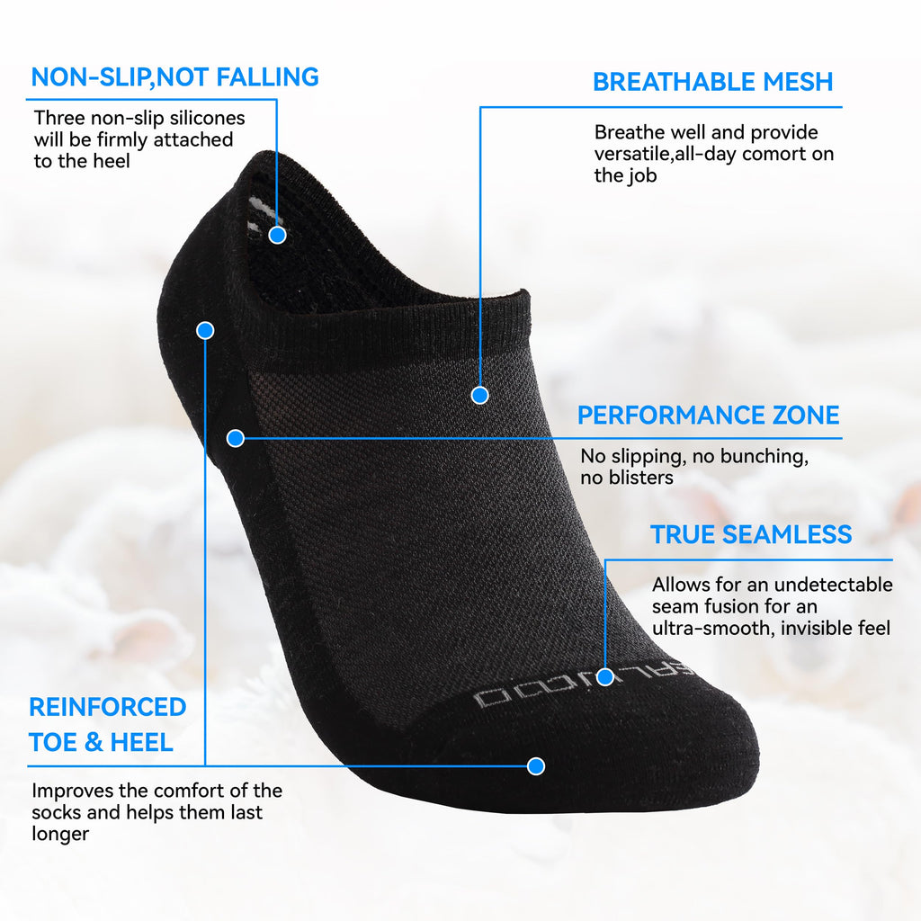 No Show Athletic Socks, ZEALWOOD 3 Pairs Merino Wool Ultra-Light Running Tennis Golf Socks for Men Women