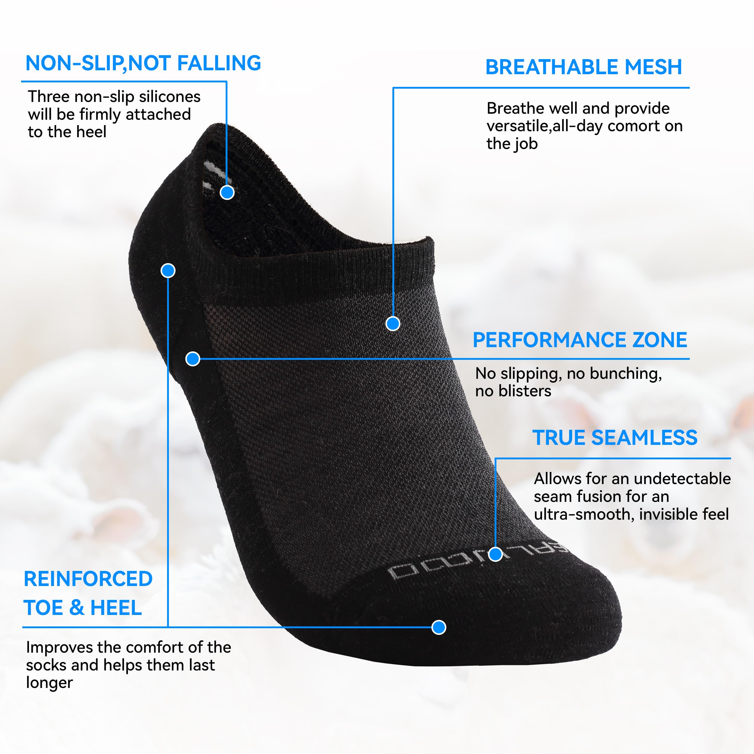 No Show Athletic Socks, ZEALWOOD 3 Pairs Merino Wool Ultra-Light Running Tennis Golf Socks for Men Women
