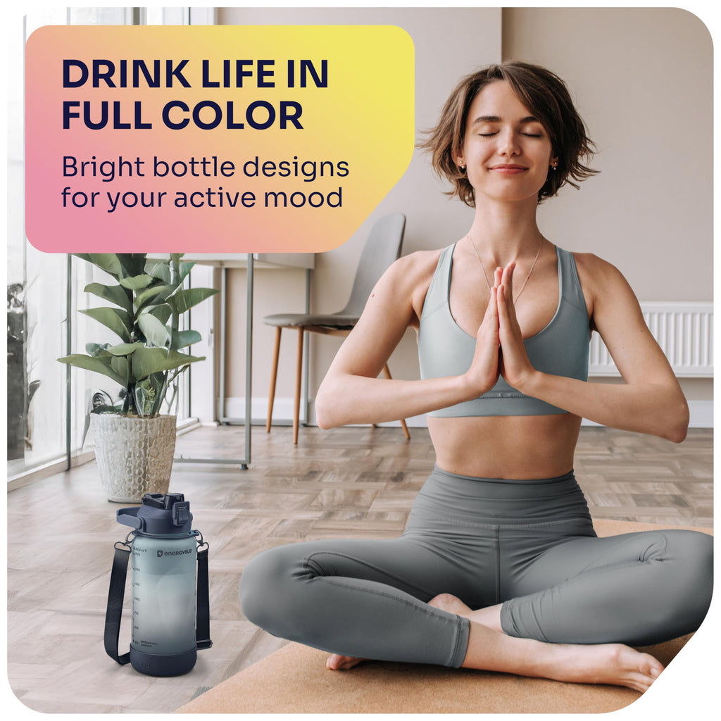 1/2 Gallon Water Bottle with 74.3 oz Capacity - Motivational Time Markers for Daily Hydration Goals - Leakproof BPA Free Tritan with Removable Straw