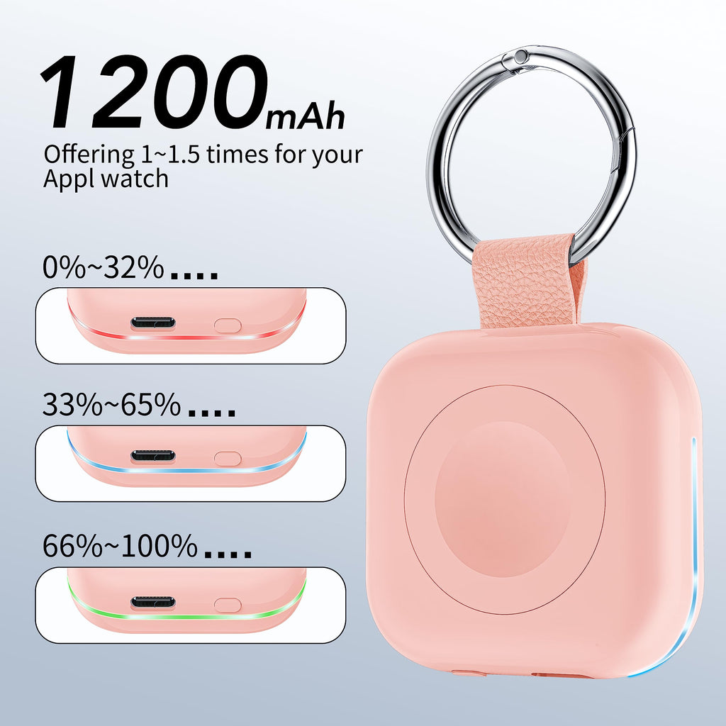 HUOTO Portable Charger for Apple Watch,Wireless Magnetic iWatch Charger 1200mAh Power Bank Travel Keychain Accessories Smart Chargers for Apple Watch Series 11/10/9/8/7/6/SE/5/4/3/2/1/UItra/UItra 2