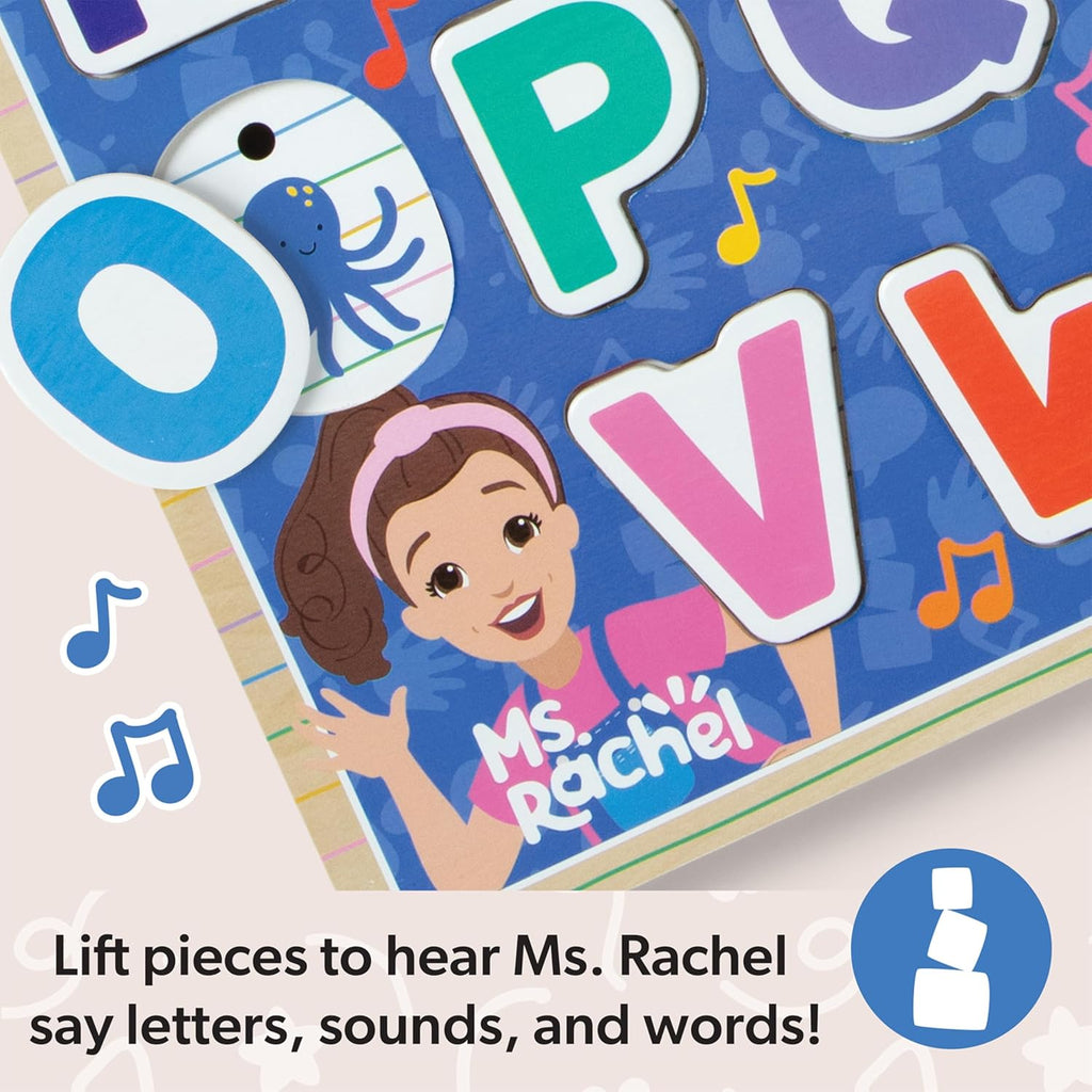 Melissa & Doug® Ms. Rachel™ Wooden Phonics Alphabet Sound Puzzle with Light-Activated Sound Effects, 26-Piece Toddler Toys for Boys and Girls Ages 2+ Years - FSC Certified
