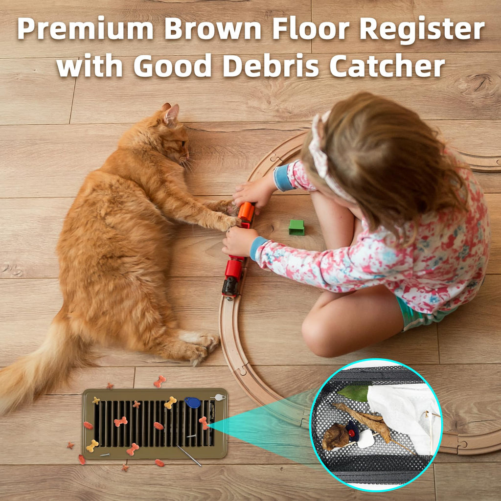 Floor Register 2x12 Inch Brown, Floor Vent Covers for Home Floor, Sidewall, Design with Adjustable Air Supply Lever Air Vent Deflectors, 2 Pack