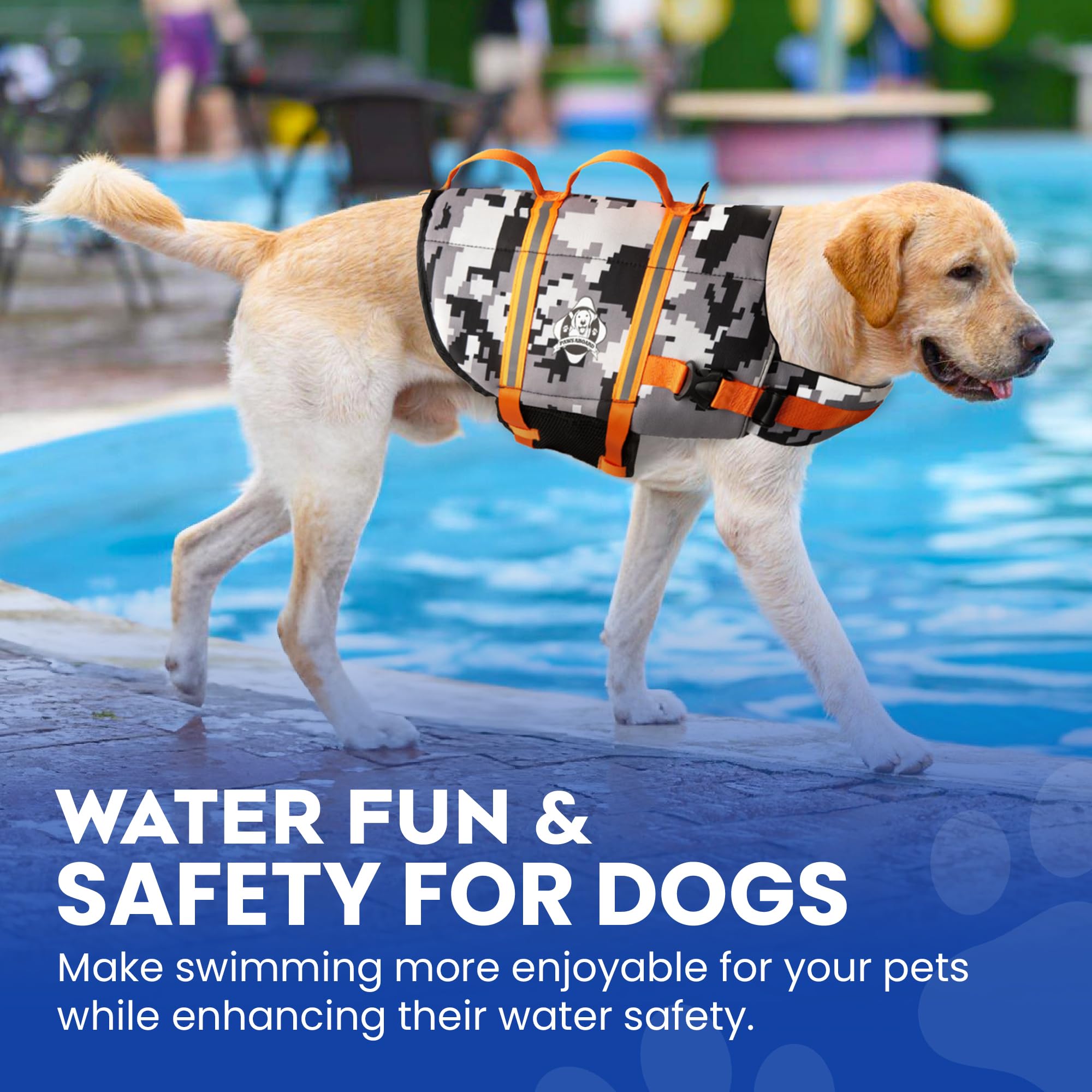 Dog Life Jacket — Premium Swim Vest with SafeChin Anti-Choke Collar | PAWS Aboard Blue & Yellow | RapidLift Rescue Handle, D-Ring, Reflective Trim | Boating, Kayaking, Pool | XX-Small (Under 6 lbs)