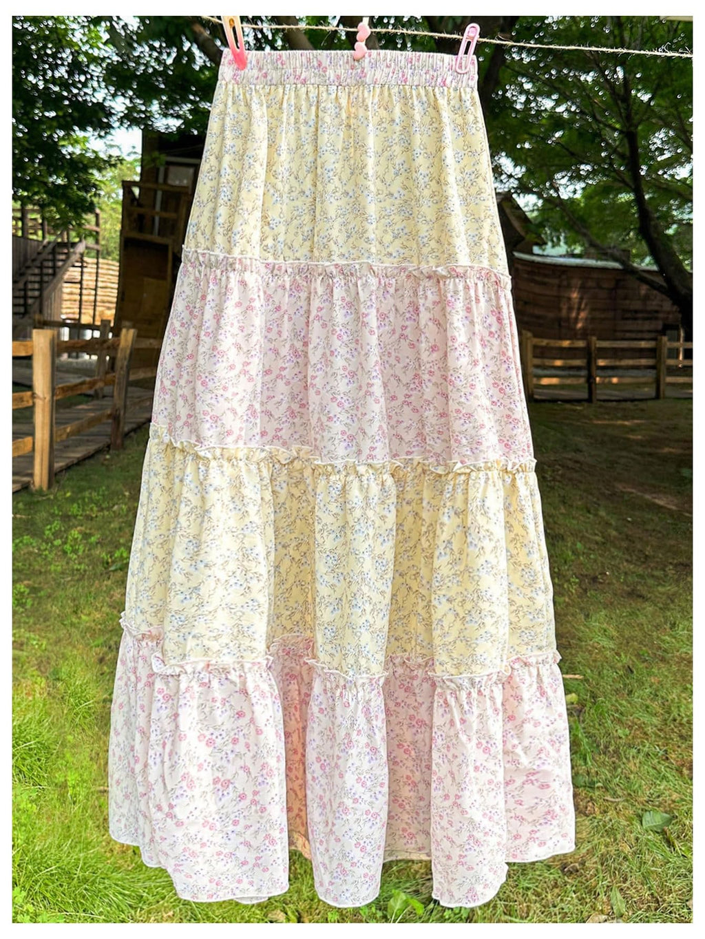 MakeMeChic Women's Plaid Maxi Skirts A Line Ruffle Tiered Layer Y2K Flowy Casual Long Skirts