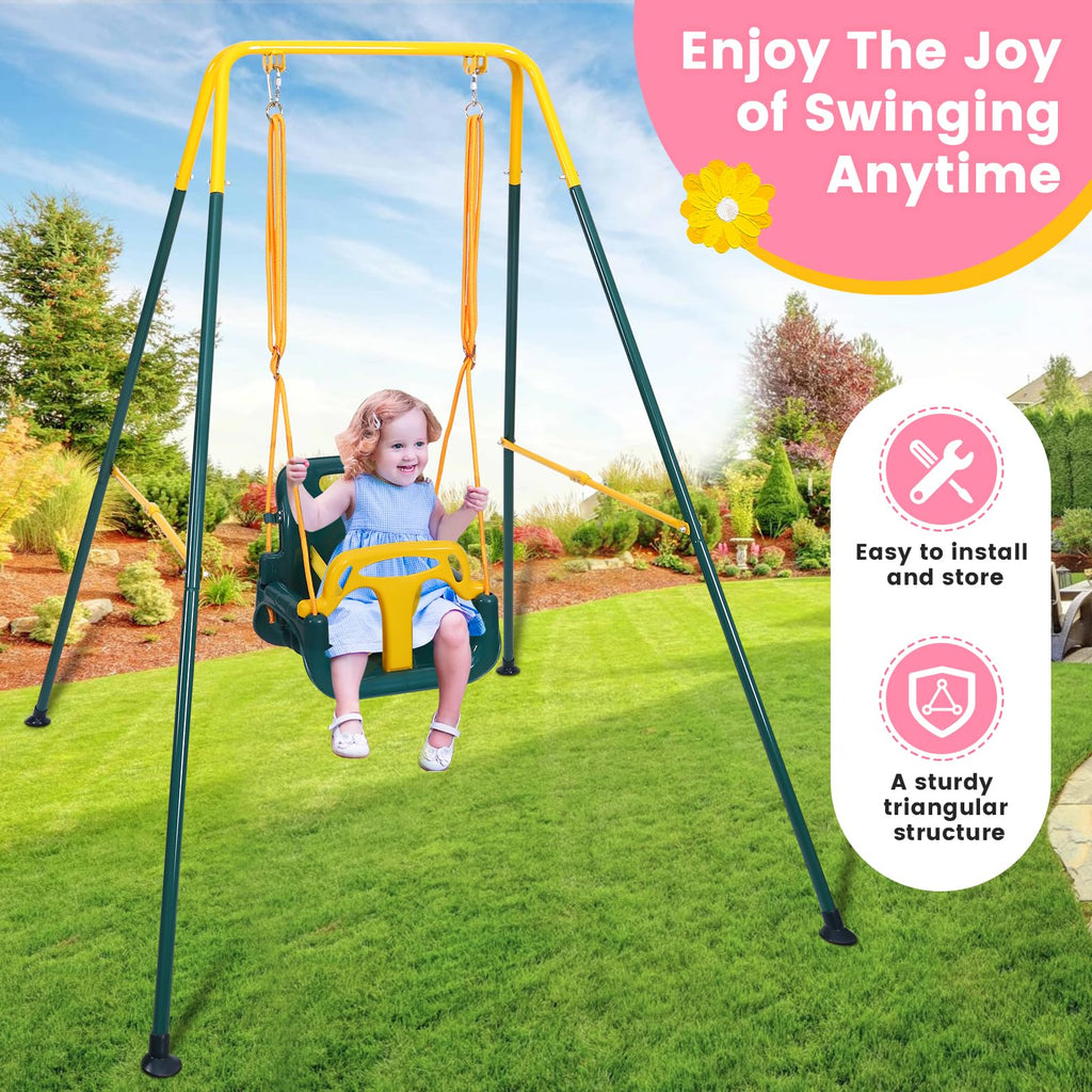 3-in-1 Toddler Swing Set, Metal A-Frame Hammock Chair Stand, Foldable Baby Swing Frame, Easy to Assemble & Store, Indoor/Outdoor Swing Stand for Toddler Baby Jumper Chair (SEAT)