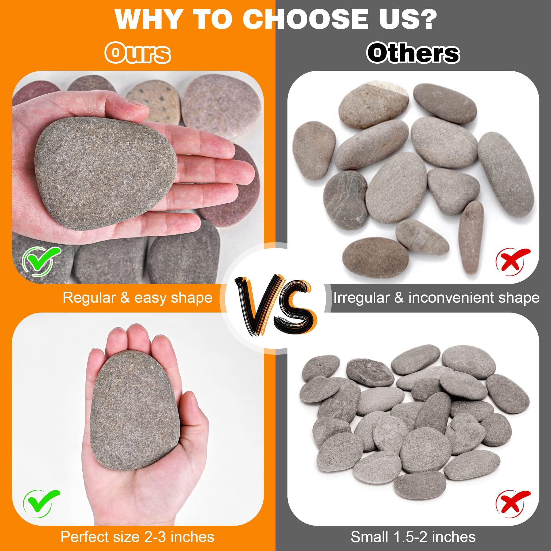 River Rocks for Painting 10 Pcs Large 2-3 Inch Flat Smooth Painting Stones Craft Rock to Paint for Kids Crafts Painting Bulk