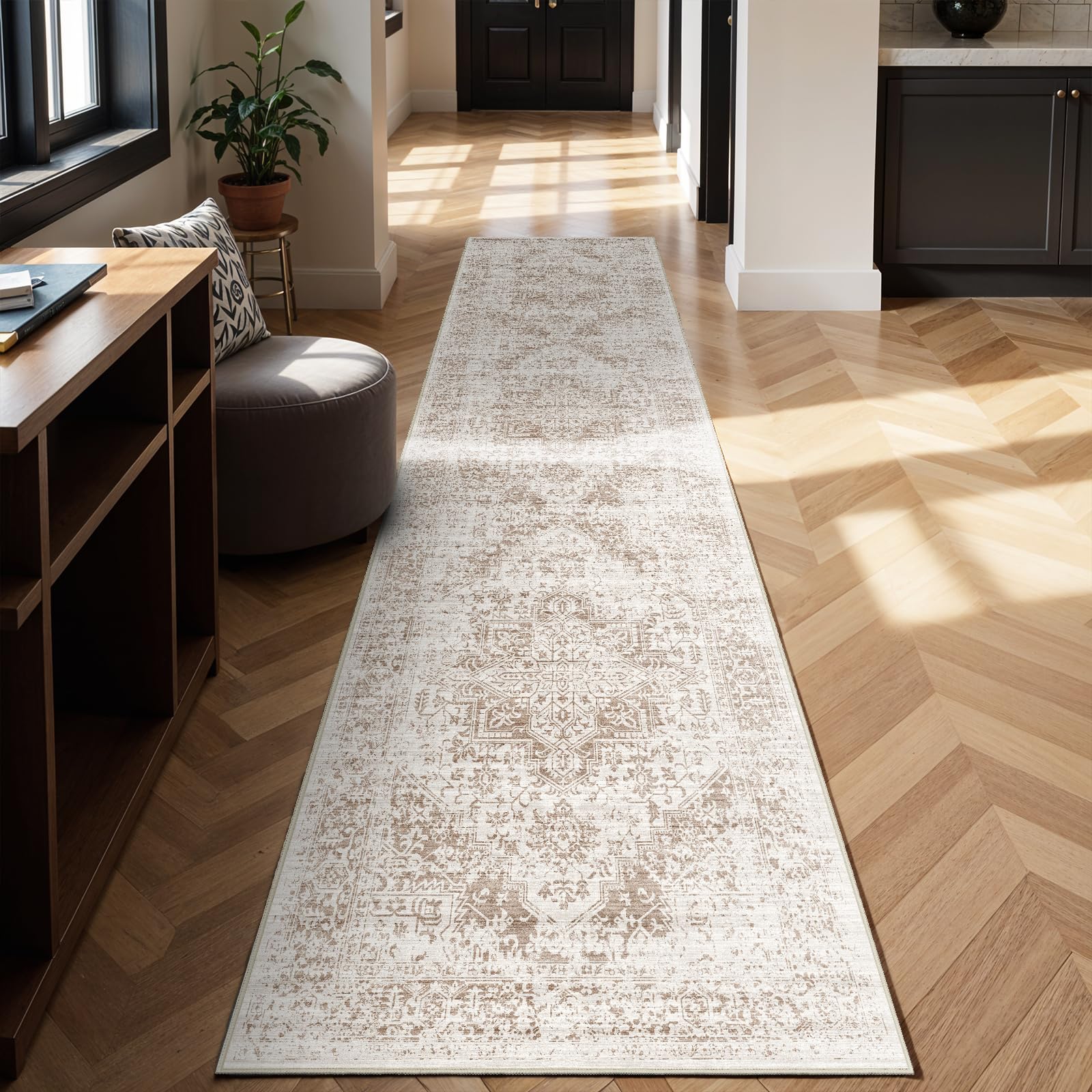 2x5 Washable Kitchen Runner Rug - Soft Low Pile Floral Animal Cat Print Rugs with Non-Slip Backing Waterproof Stain-Resistant Indoor Carpet for Hallway Entryway Bathroom Bedroom (Black)