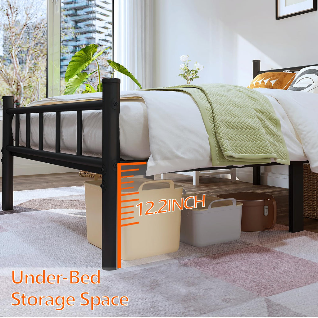 zizin Twin Size Metal Bed Frame with Headboard & Footboard 14 Inch Metal Platform Mattress Foundation Support with Steel Slat, Under Bed Storage, No Box Spring Needed