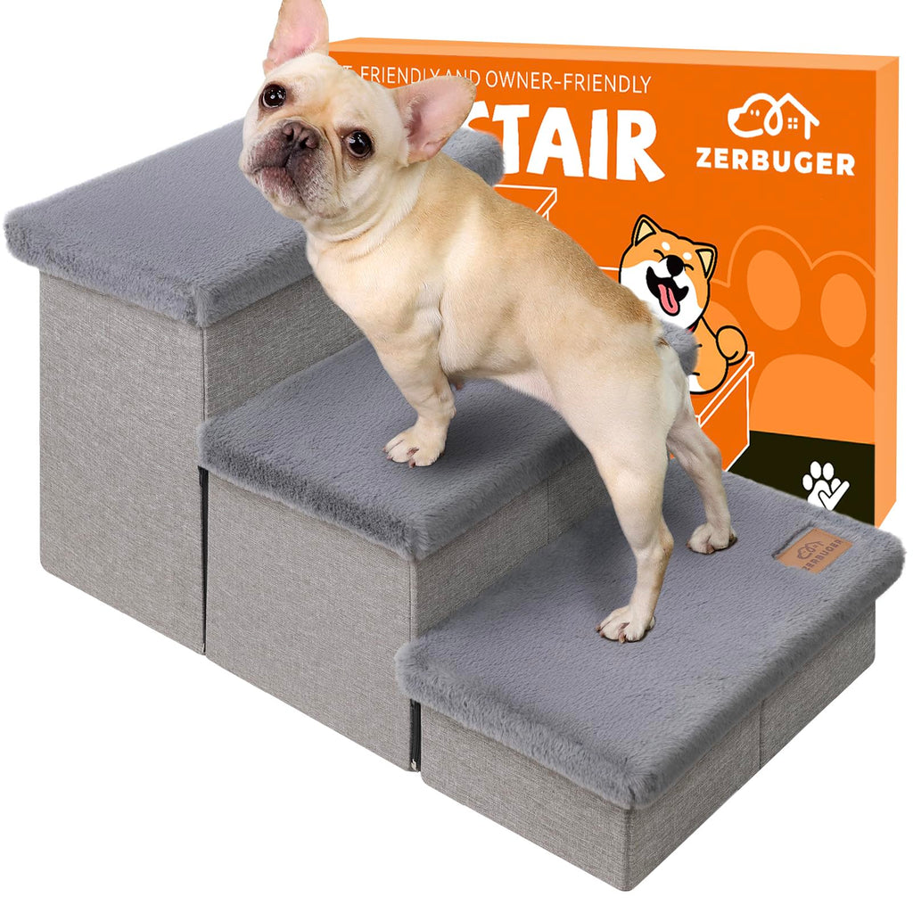 Zerbuger Dog Stairs with Condo 15" H, 2-Step Wider Dog Steps for Small/Medium/Large Old Dogs Cats, Folding Sturdy Storage Pet Stairs Climbing Bed Couch, Ramp for Car Hold Up to 150 lbs, Beige