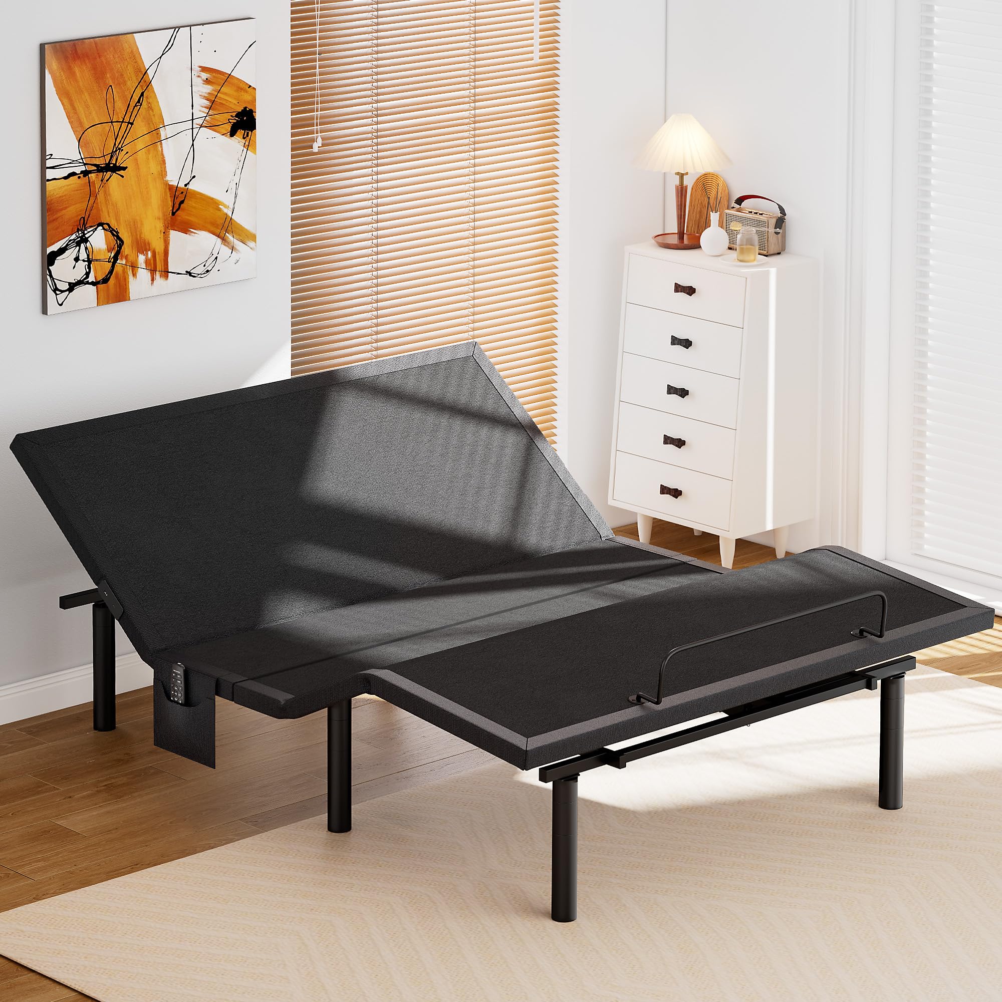 AMADA HOMEFURNISHING Adjustable Bed Frame with Massage, App-Controlled Twin XL Adjustable Bed Base with 4 USB Ports & Under-Bed LED Light, Wireless Electric Bed Frame, 4 Height Options, TXL2