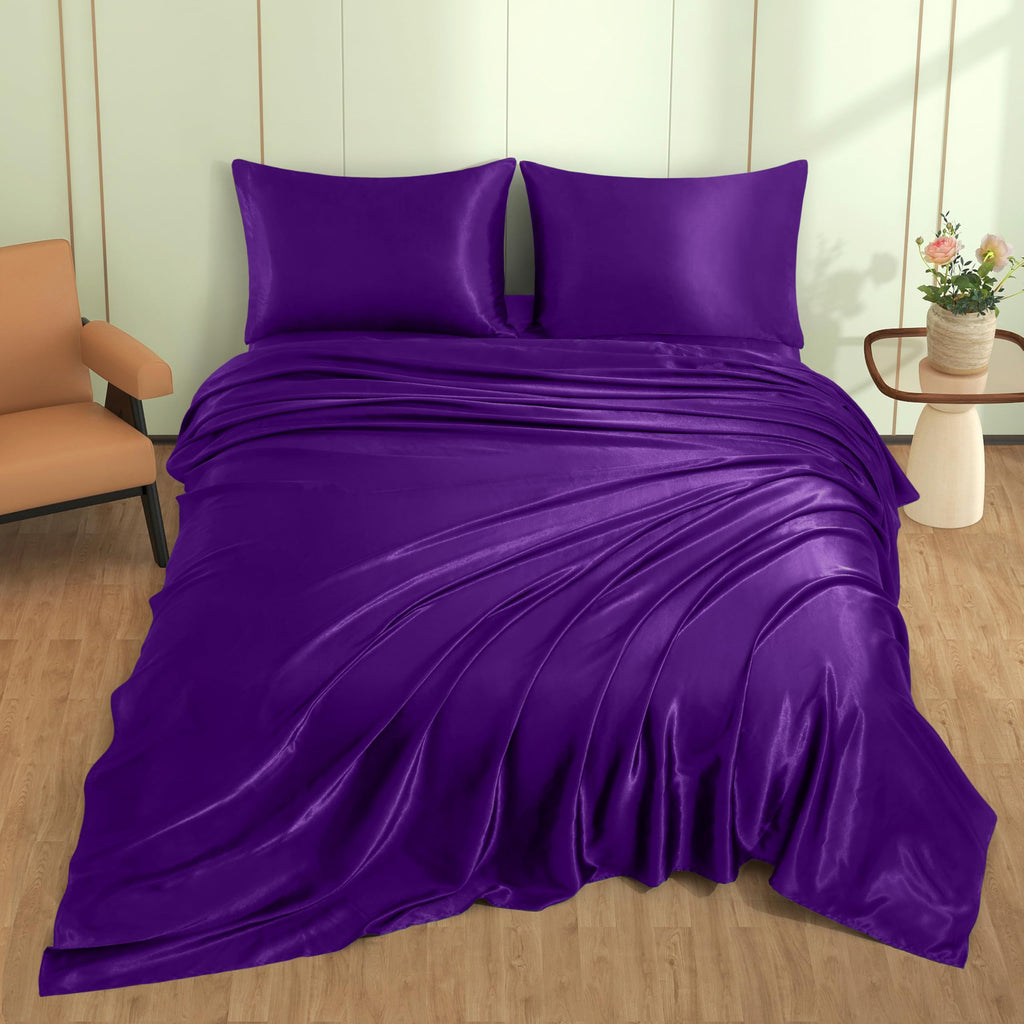VACVELT 3pcs Beige Satin Sheets Twin Size Bed Set, 15 Inch Deep Pocket Silky Satin Sheet Set, Soft Satin Bedding Set Cooling & Luxury Bed Sheets, 1 Fitted Sheet + 1 Flat Sheet + 1 Pillowcase