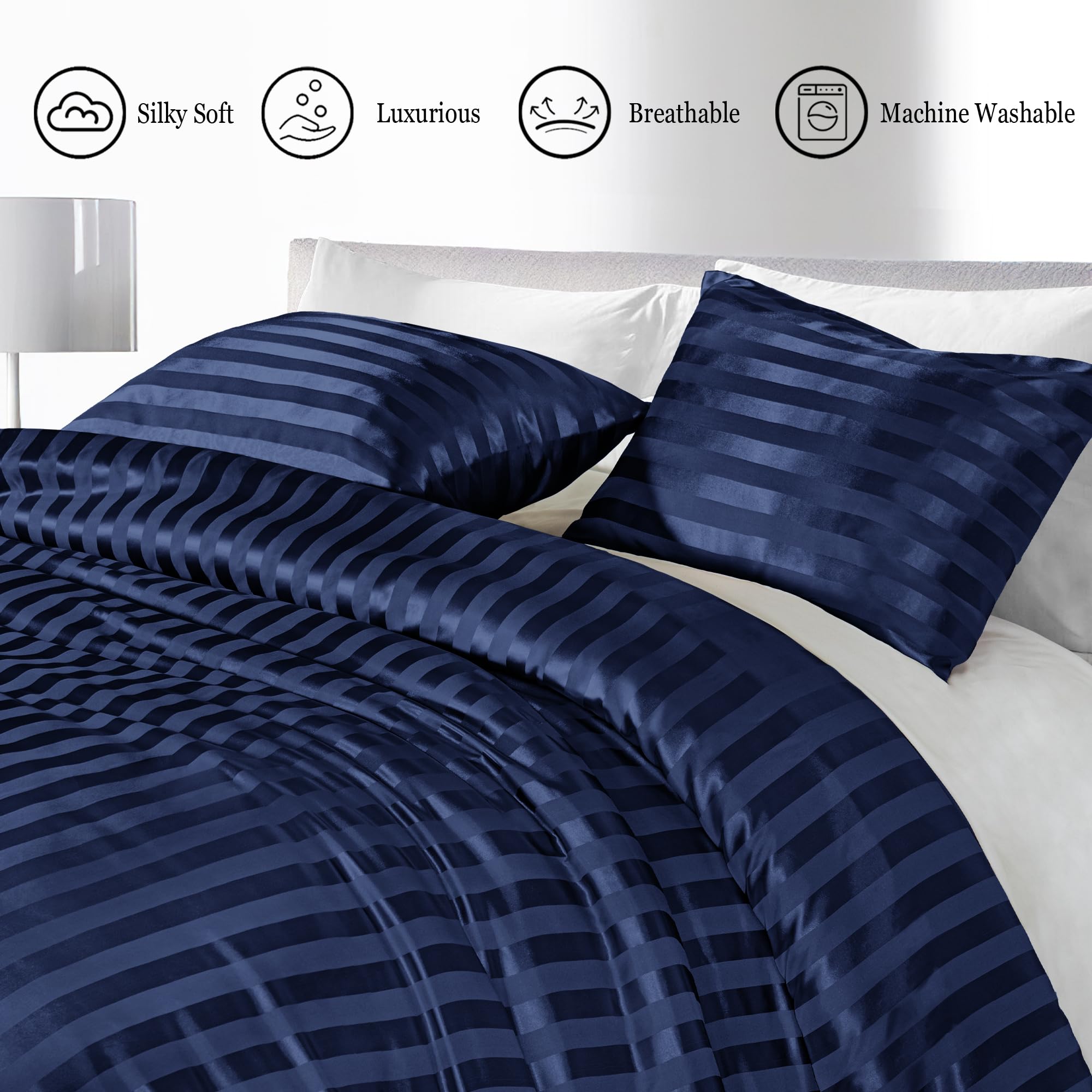 Whale Flotilla 2-Piece Reversible Silky Soft Twin Size Comforter Bedding Set, Luxurious Satin Comforters with Satin Pillowcase, Lightweight Duvet for All Seasons, Black