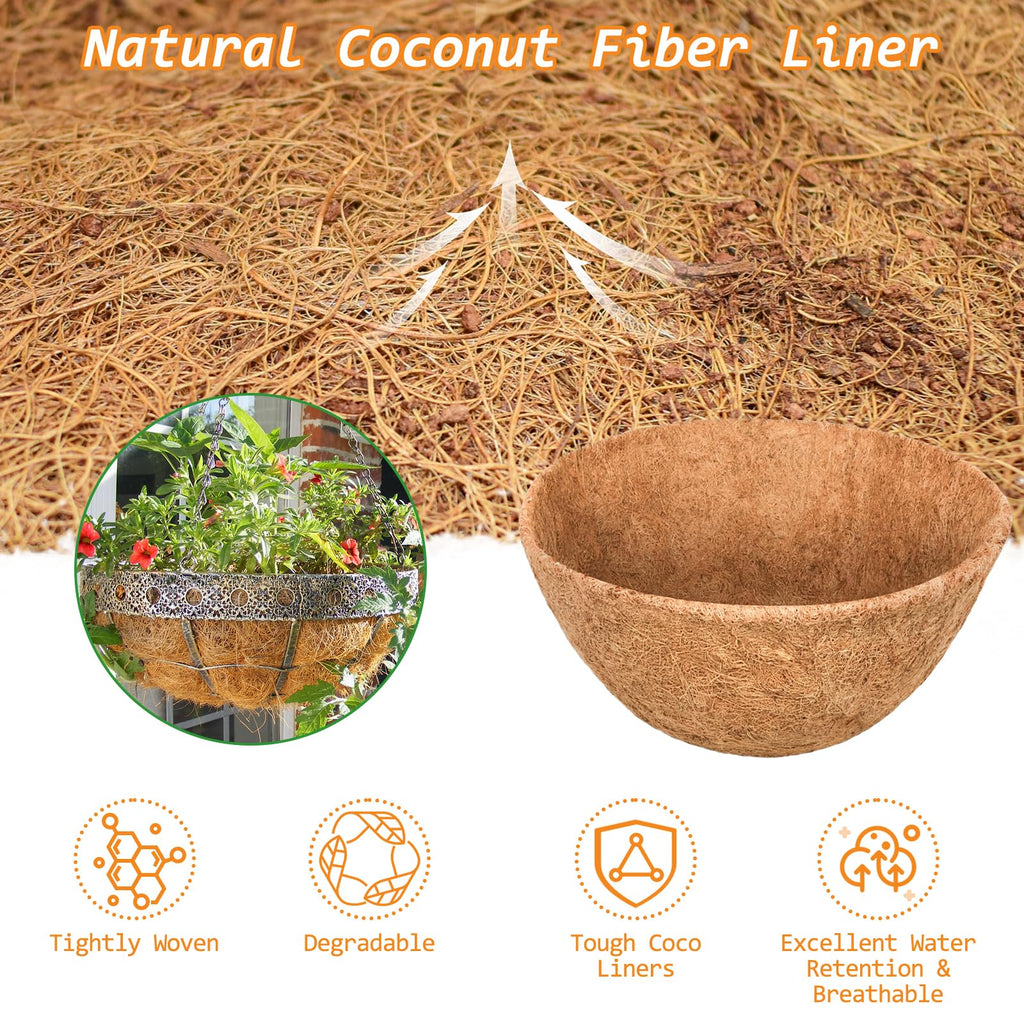 Riare 2 Pack 12 Inch Round Coco Liners Replacement, 100% Natural Coconut Coir Liners for Hanging Baskets, Garden Flower Vegetables Planter Pot, Window Box, Fence, Decks