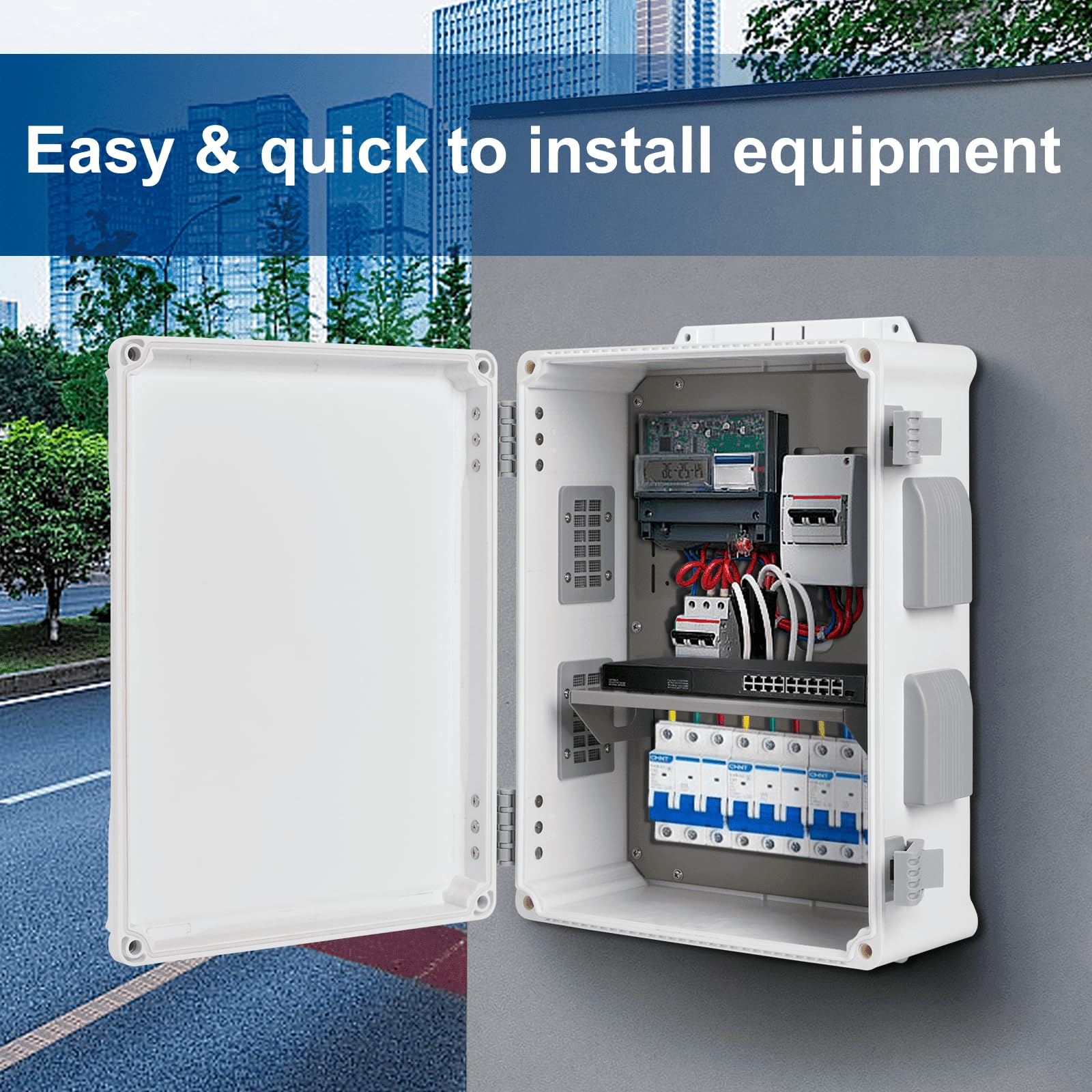 Namunanee Outdoor Electrical Junction Box, ABS Water Resistant Enclosure with Internal Mounting Panel & Hinged Cover, 9.2" H* 7" L* 4.6" W