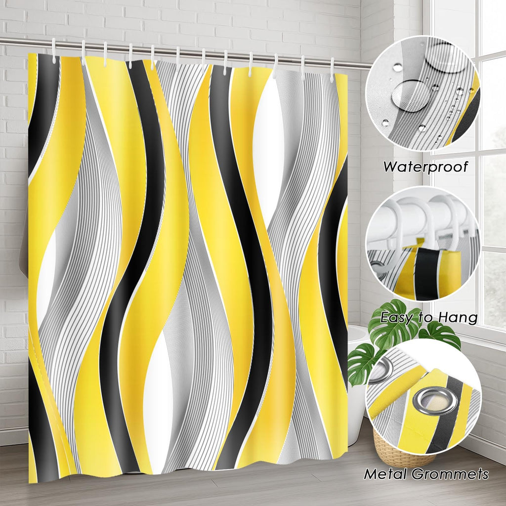 Beige Geometric Shower Curtain Set with Toilet Lid Cover and Non-Slip Rugs for Bathroom, Black Grey White Checkered 4 Pcs Shower Curtain, Modern Abstract Bathroom Set with 12 Hooks