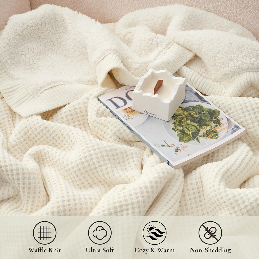Amélie Home Cable Knit Throw Blanket for Couch, Chenille Sherpa Soft Cozy Throw Blankets for Sofa Chair Comfortable Home, 50"x60", Gray