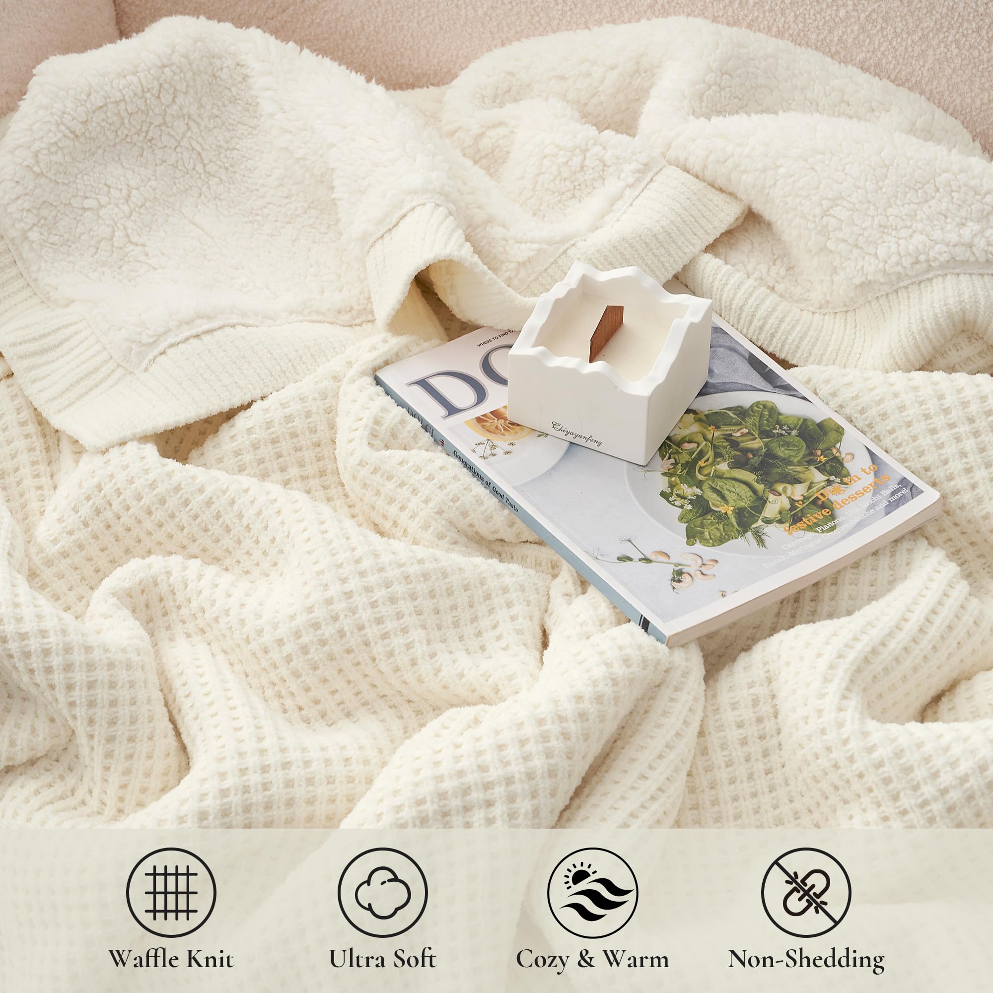 Amélie Home Cable Knit Throw Blanket for Couch, Chenille Sherpa Soft Cozy Throw Blankets for Sofa Chair Comfortable Home, 50"x60", Gray