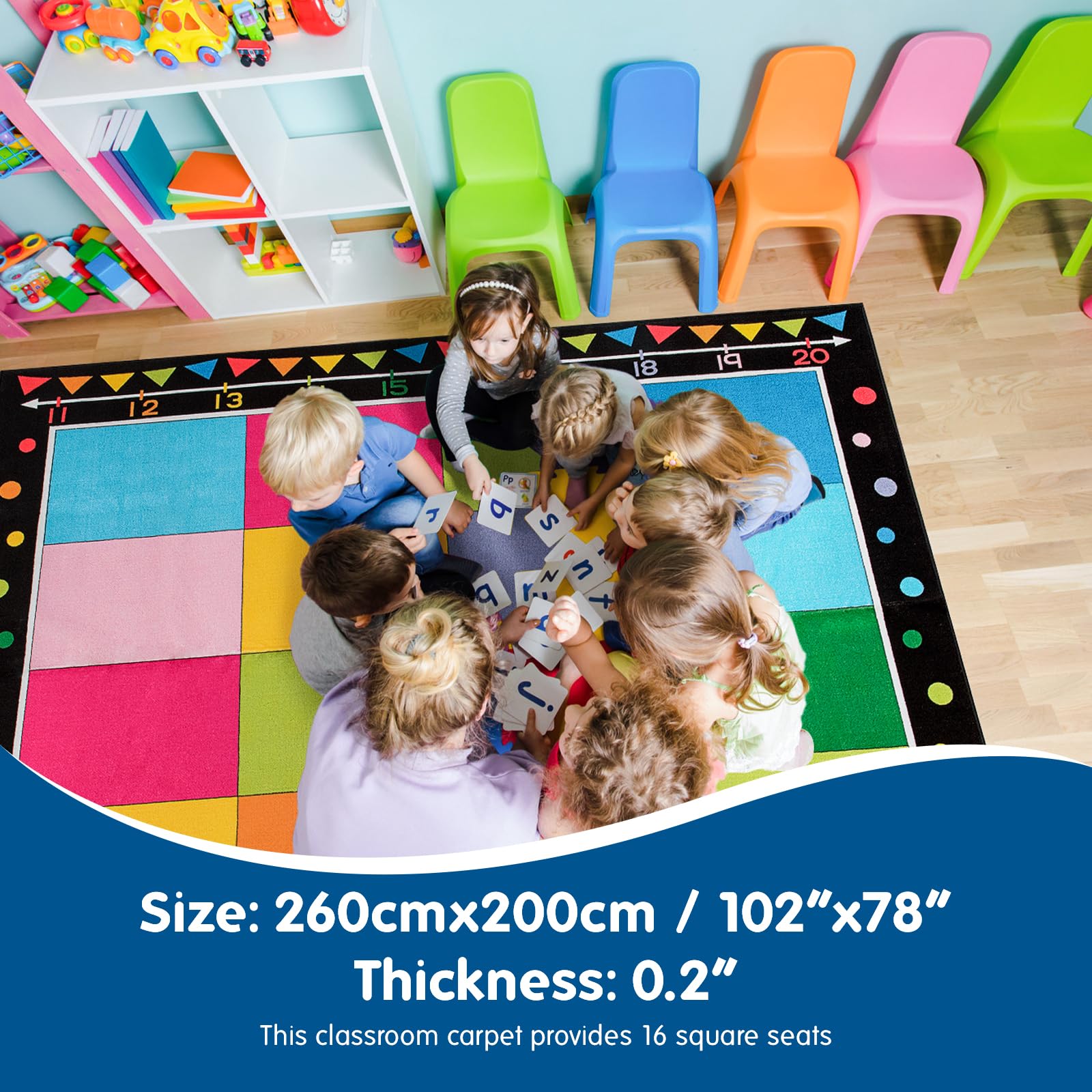 Booooom Jackson Classroom Rug Large Colorful Classroom Carpet with Non-Slip Backing, 9 x 12 ft Children's Classroom Seating Rug Elementary