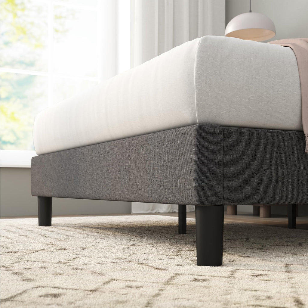 Zinus Curtis Upholstered Platform Bed Frame, Mattress Foundation, Wood Slat Support, No Box Spring Needed, Eco Friendly WonderBox (TM) Packaging, Dark Grey, Full