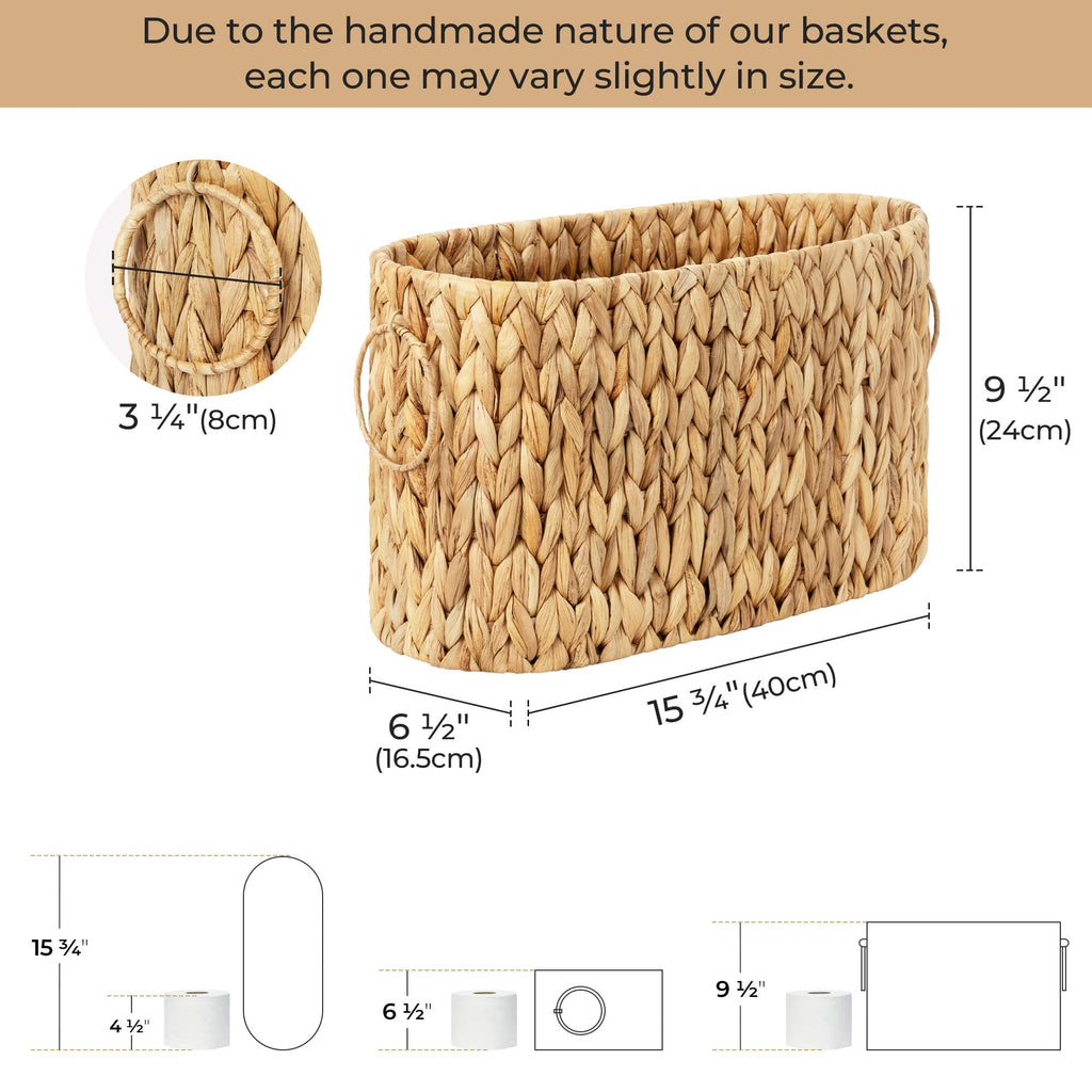 StorageWorks Bathroom Toilet Paper Storage Holder with Lid, Wicker Toilet Paper Basket for 6 Regular Rolls, Slim Basket Organizer with Handles, Water Hyacinth Storage Baskets for Bathroom, Brown