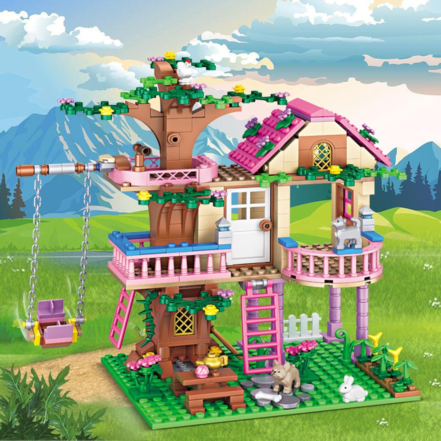 HSANHE Tree House Building Set Compatible with Friends, 504 PCS Forest House Building Kit Birthday Gift for Kids Girls Boys Age 6-12 Years（7652）