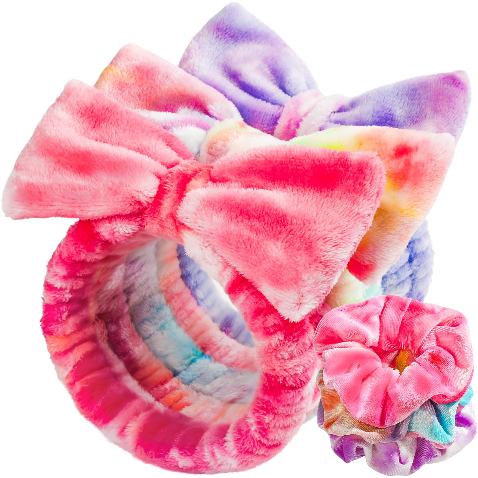 LEOBRO Spa Headband, 6pcs Makeup Headbands and Hair Scrunchies, Bow Skin Care Headband for Washing Face for Teen Girls Women, Easter Basket Valentines Gifts for Girls, Black & White & Gray