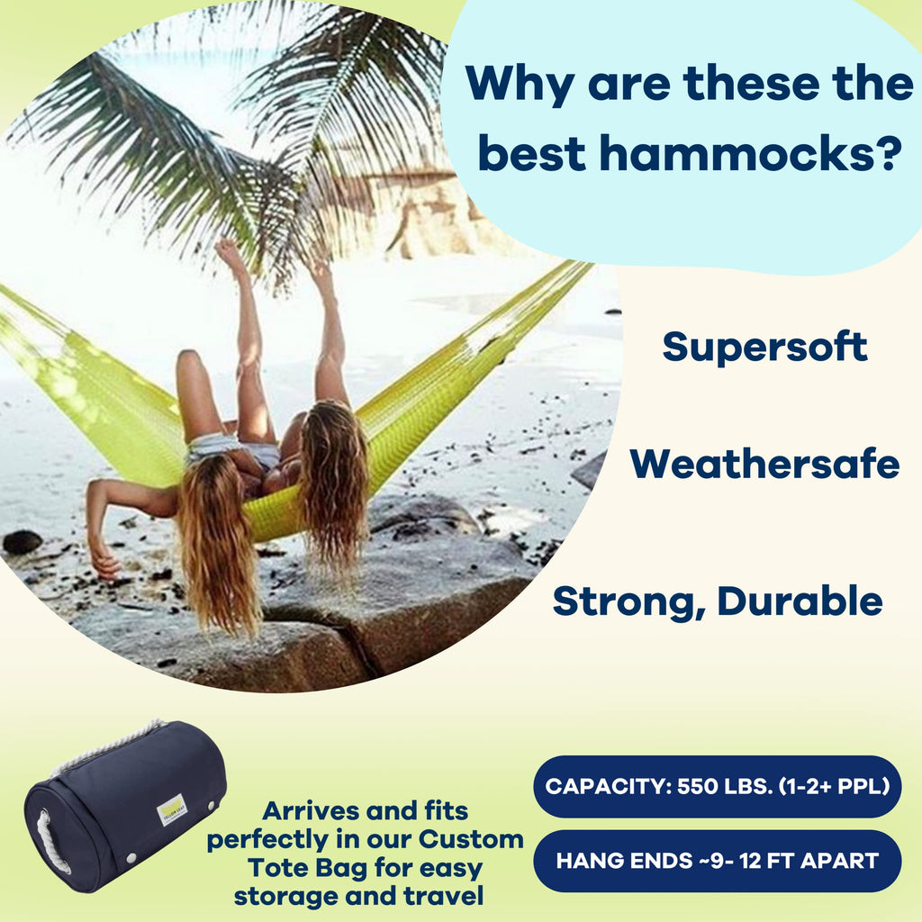 Handwoven Hammock by Yellow Leaf Hammocks - Double Size, Fits 1-2 PPL, 400lb max - Weathersafe, Super Strong, Easy to Hang, Ultra Soft, Artisan Made - Color: Natural Khaki
