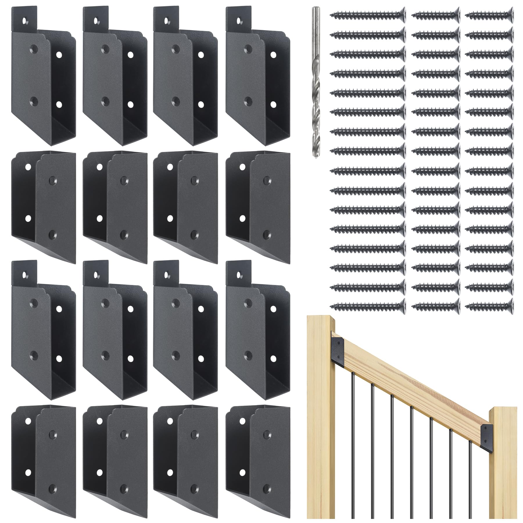 AECXM 201 Stainless Steel 2" x 4" (1 ½" x 3 ½" Actual) Deck Railing 27.5° Stair Connectors, for Deck Railing Stair Handrail Connection Installation Deck Railing Bracket (4 Pair-Black)