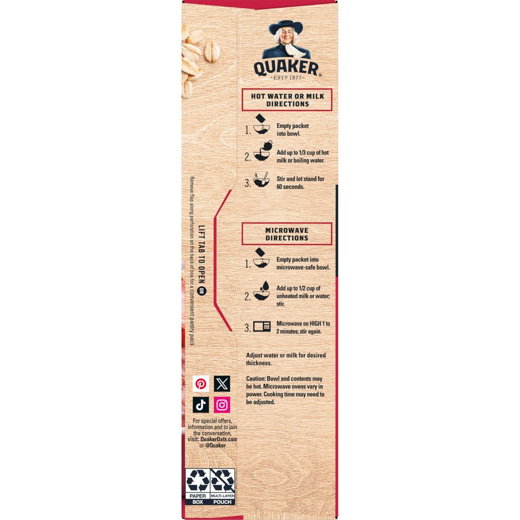 Quaker Immunity Instant Oatmeal, 3 Flavor Variety Pack, Good Source of Vitamins C, D, & Zinc, Whole Grains, No Artificial Flavors, No Colors from Artificial Sources, 1.41 oz Packets, (32 Pack)