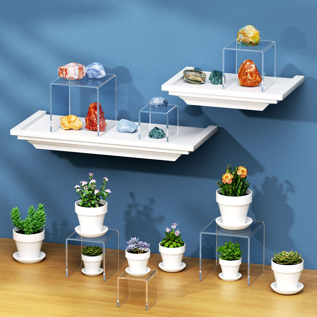 NIUBEE Acrylic Display Risers Stand 2 Sets,3 Steps Clear Riser Shelf Showcase for Amiibo Funko POP Figures -3"x3"x4"