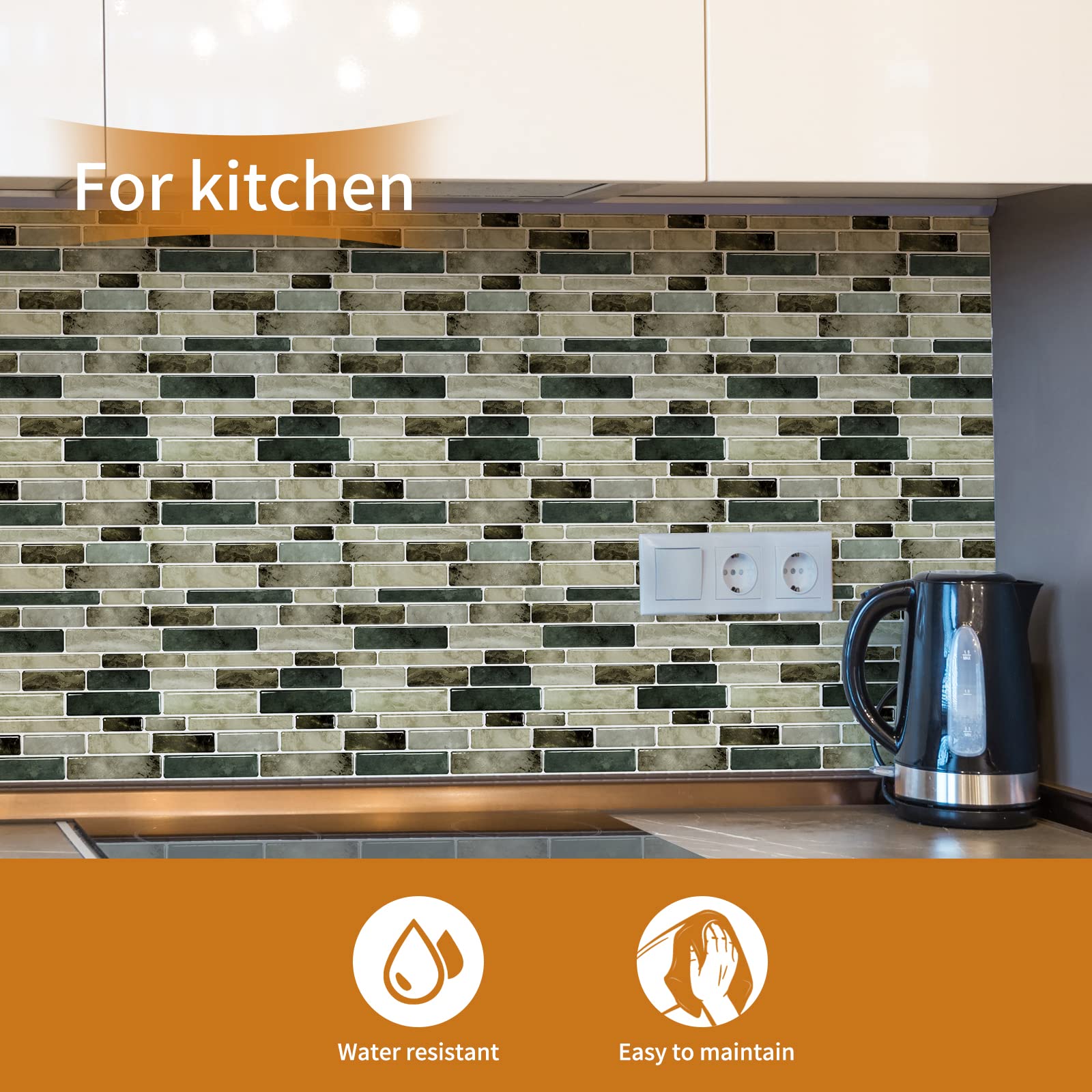 WOWSTAR 10-Sheet Peel and Stick Backsplash Tile for Kitchen, Back Splash Stick On Tiles for Kitchen Wall (Sand)