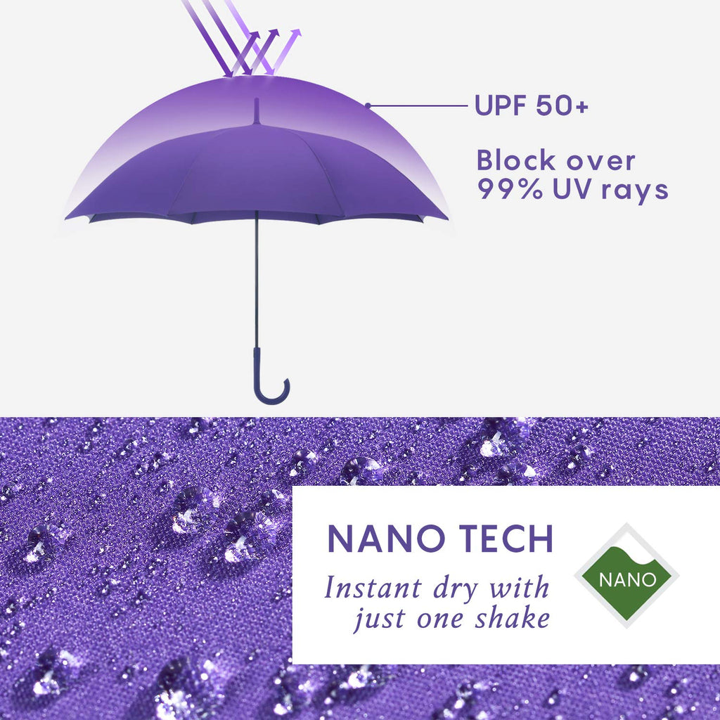 RUMBRELLA UV Stick Umbrella Auto Open UPF 50+ with J Hook Handle 51IN