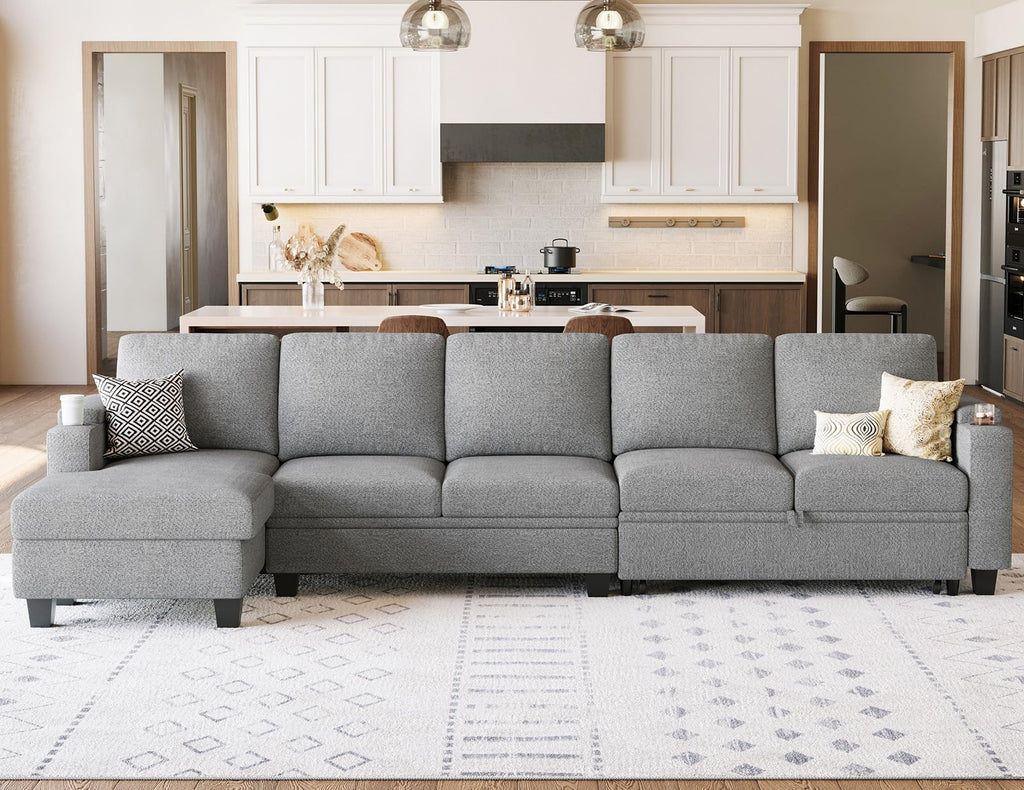 Belffin Modular Sectional Sleeper Sofa Bed with Storage Chaise L Shaped Sectional Couches for Living Room Armrest with Cup Holder. White Couch