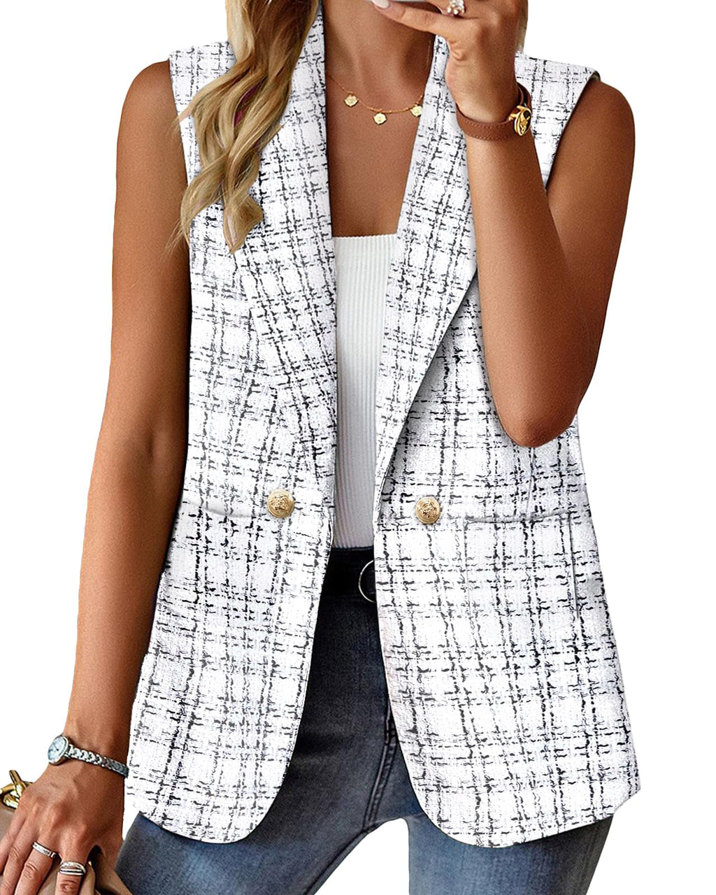 Mina Self 2026 Summer Women's Sleeveless Vest Tops - Lightweight Breathable Lined Trendy Casual Work Office Blazer - Pockets