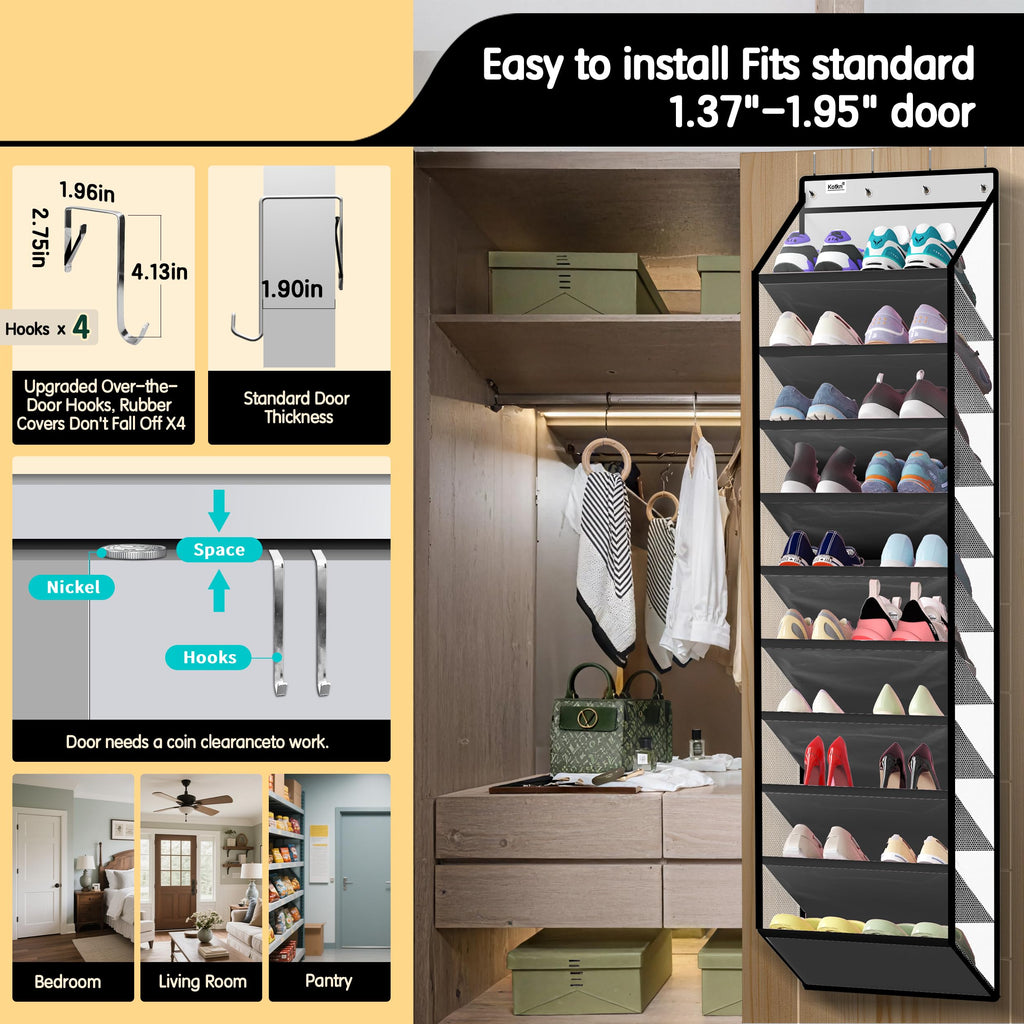 Kotkn 10 Tier Over The Door Organizer - Heavy Duty Hanging Storage Rack with Sturdy Oxford Fabric, Holds 20+ Pairs of Footwear, Boots & Sneakers, Saves 50% Closet Space(Beige)