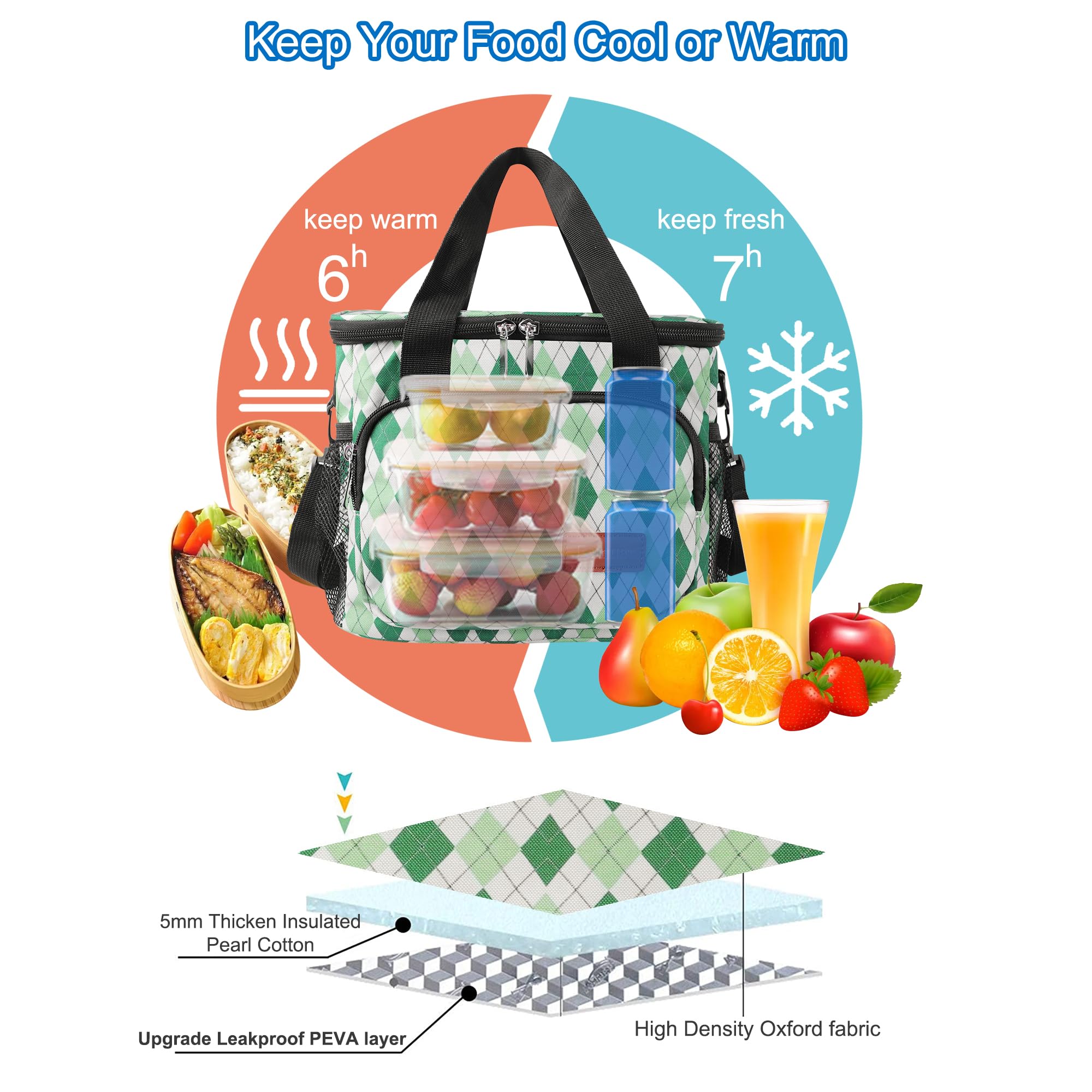 Femuar Lunch Bags for Women/Men, Insulated Lunch Bag for Work Office Picnic - Large Lunch Cooler Bag Leakproof Lunch Box with Adjustable Shoulder Strap for Adults - Grey (15L)