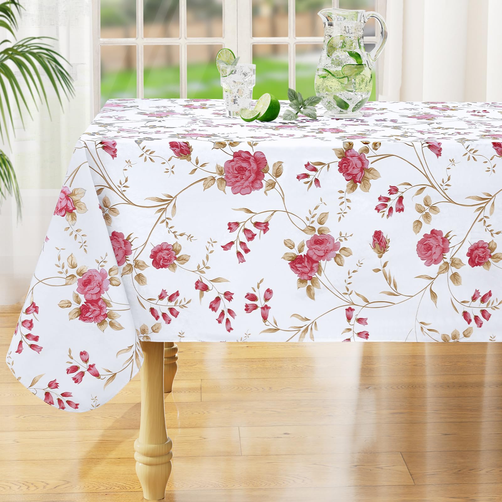 misaya Square Waterproof Vinyl Table Cloth, Wipeable Tablecloth with Flannel Backing, Plastic Table Cover for Dinner, Picnic, Indoor and Outdoor (Blue Leaves, 54" x 54")