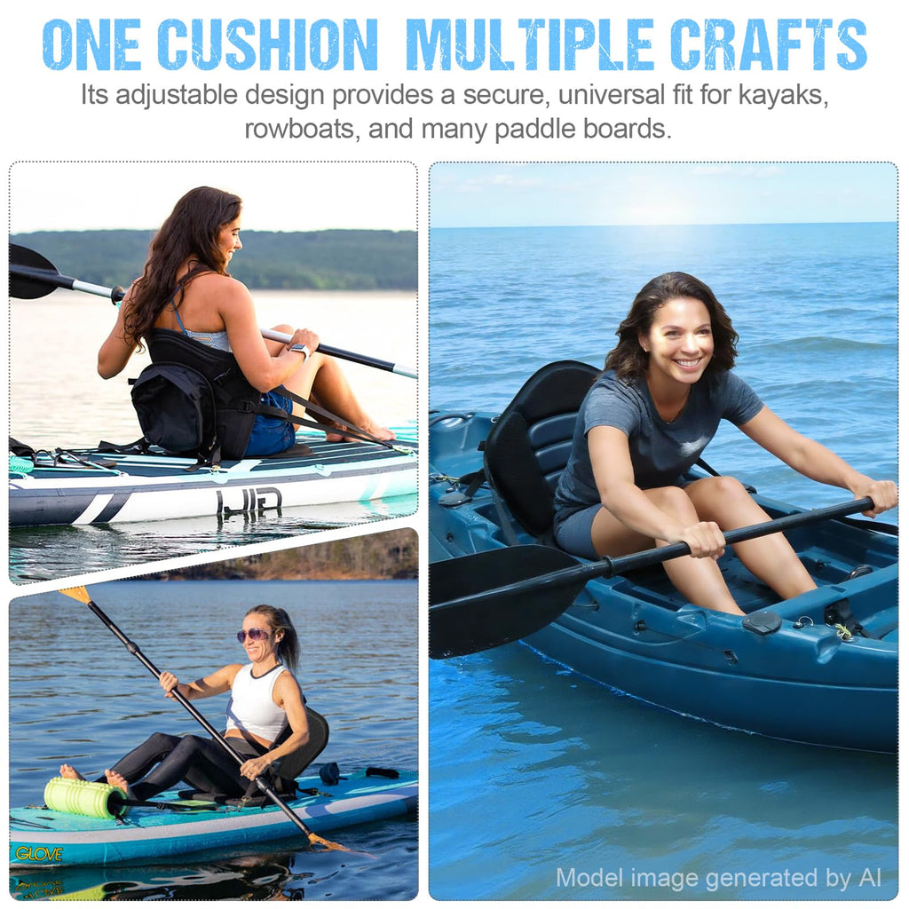 Kayak Seat Deluxe Padded Fishing Boat Seat Deluxe Sit-On-Top Canoe Seat Cushioned - Comfortable Backrest Support Universal Sit with Adjustable Back Strap Detachable Storage Bag