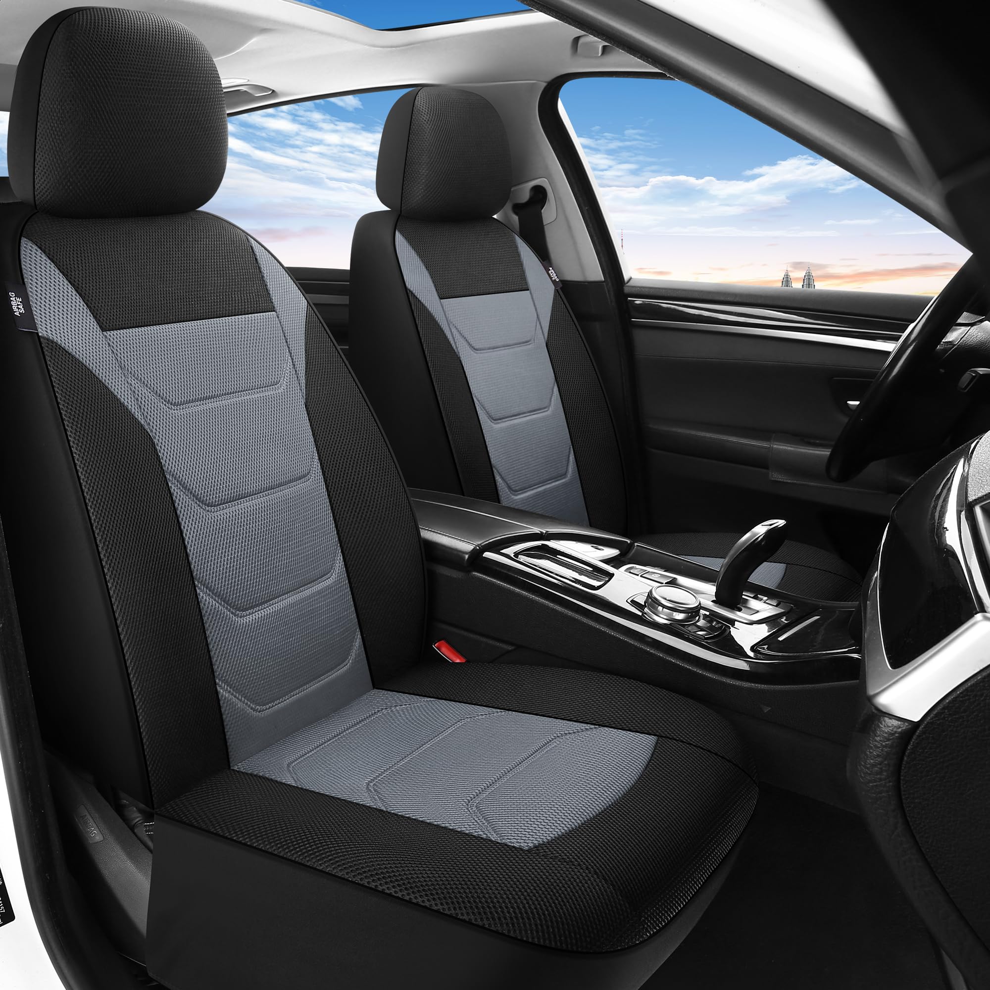 Pariiaotin 3D Air Mesh Car Seat Covers Front Sets Washable and Breathable Premium Cloth Automotive Vehicle Seat Covers for Cars Interior, Universal Fit for Most Cars, Sedan, Truck, SUV(Black)