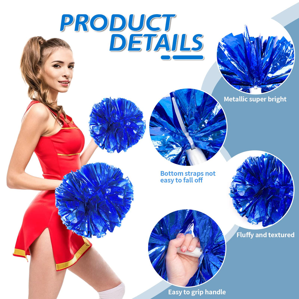 4Pcs Metallic Cheerleading Pom Poms, Creatiee 2 Pair Cheerleader Cheering Squad Pompoms for School Sports Dance Games Team Spirit Cheer