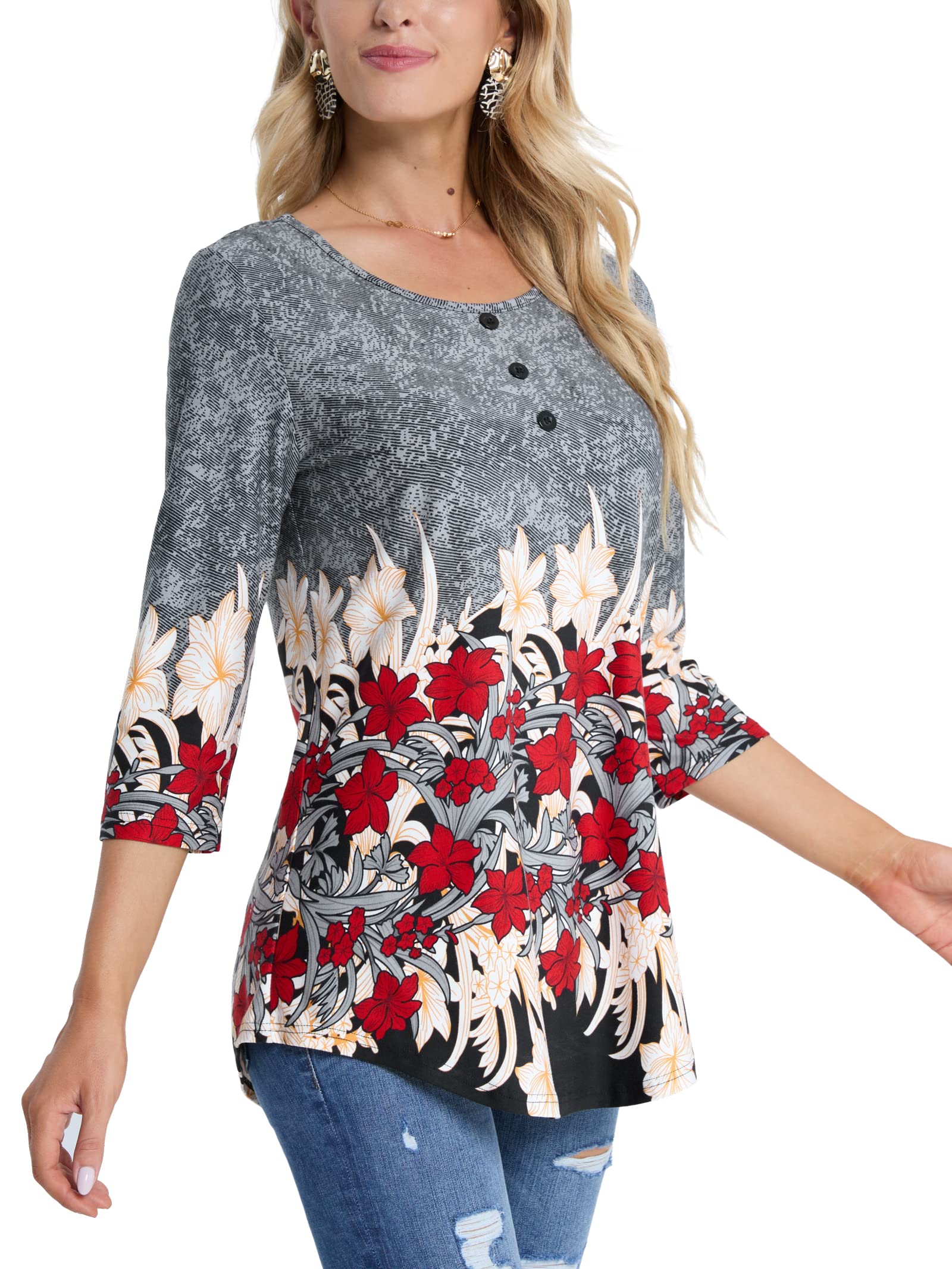 BAISHENGGT Womens Tops 3/4 Sleeve Round Neck Casual Tunic Tops Fall Fashion 2025 Dressy Casual Blouses