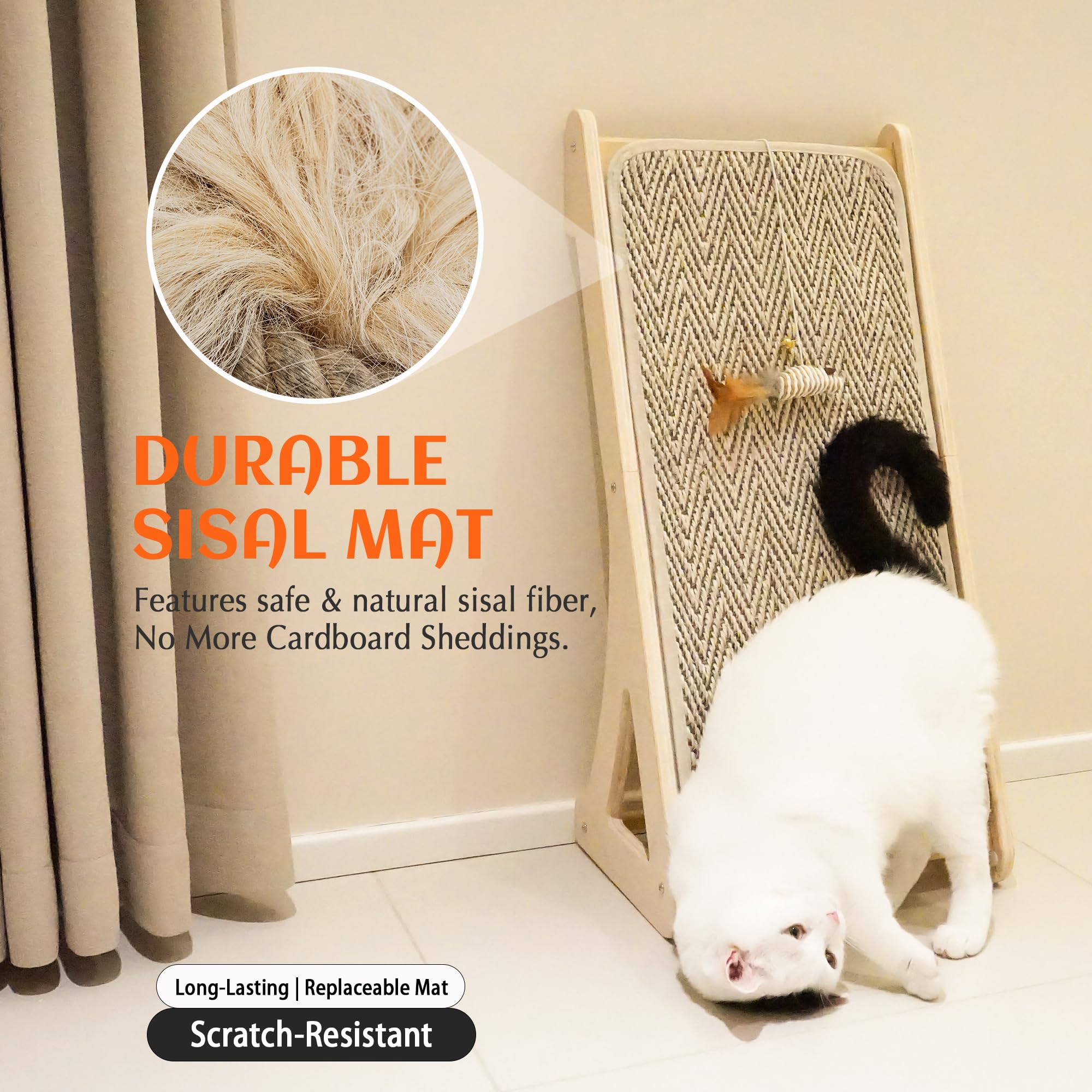 PETKARAY Couch Corner Cat Scratcher, 28.5" Sisal Scratching Post for Cats | Corner Wall Scratch Pad for Furniture Protection, Large Vertical Cat Scratching Post with Plush Base